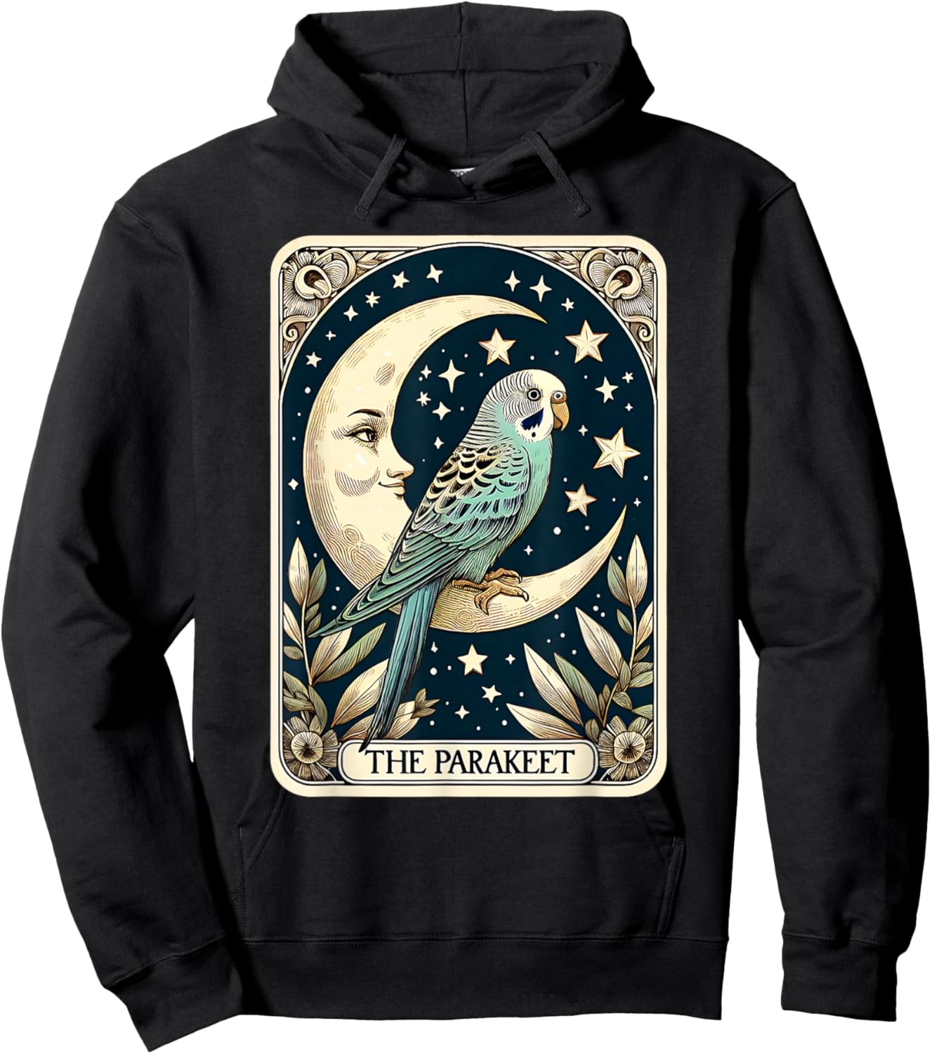 Cute Parakeet Tarot Card Star with the Moon Men Women Kids Hoodie - Hoodie | Black