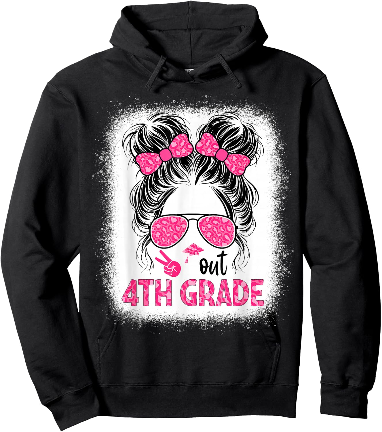 Peace out 4th grade graduation last day shirt Messy Bun girl Hoodie - Hoodie | Black