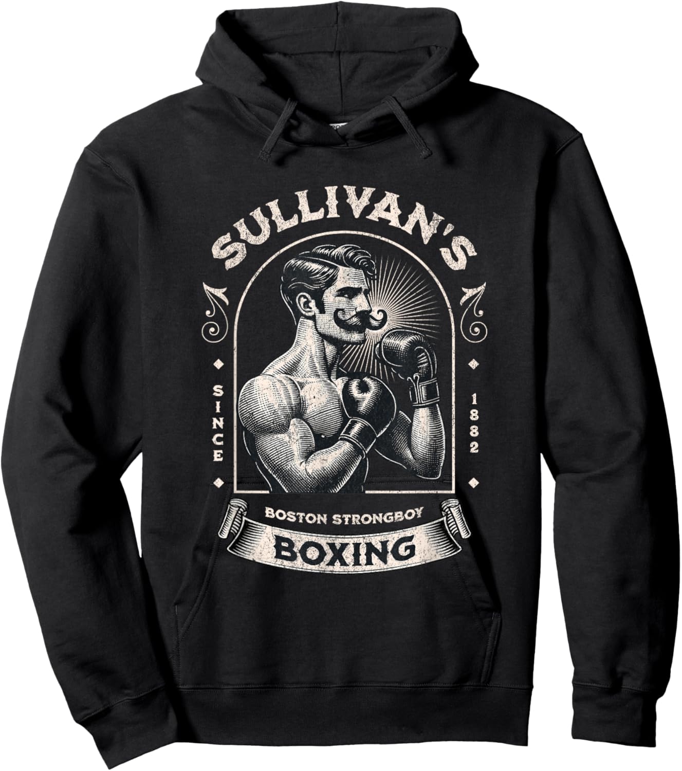 Vintage Boston Strongboy Boxing Hoodie - Hoodie | Black