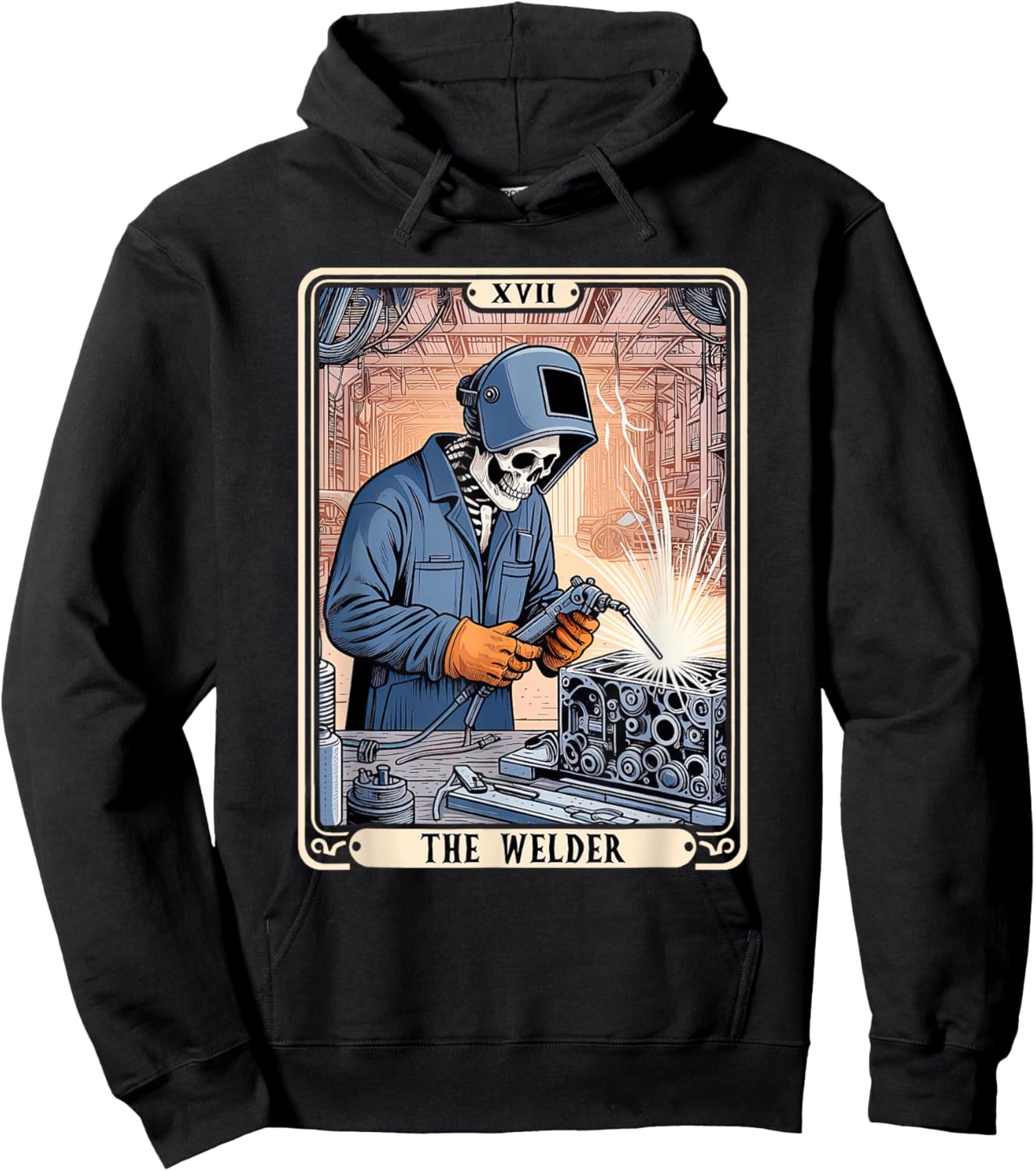 The Welder Welding Tarot Card Skeleton Funny Metal Worker Hoodie - Hoodie | Black