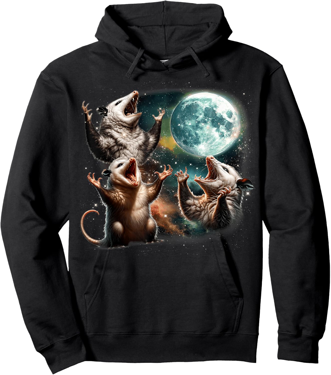 Funny Three Opossum Moon, 3 Possum Full, Weird Magic Meme Hoodie - Hoodie | Black