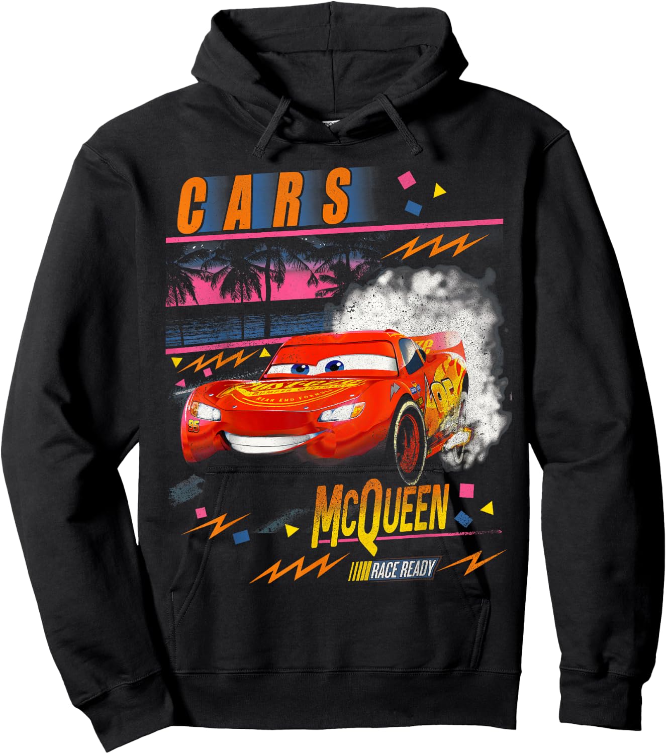 Disney Pixar Cars Lightning McQueen Palm Tree Sunset Hoodie - Hoodie | Black
