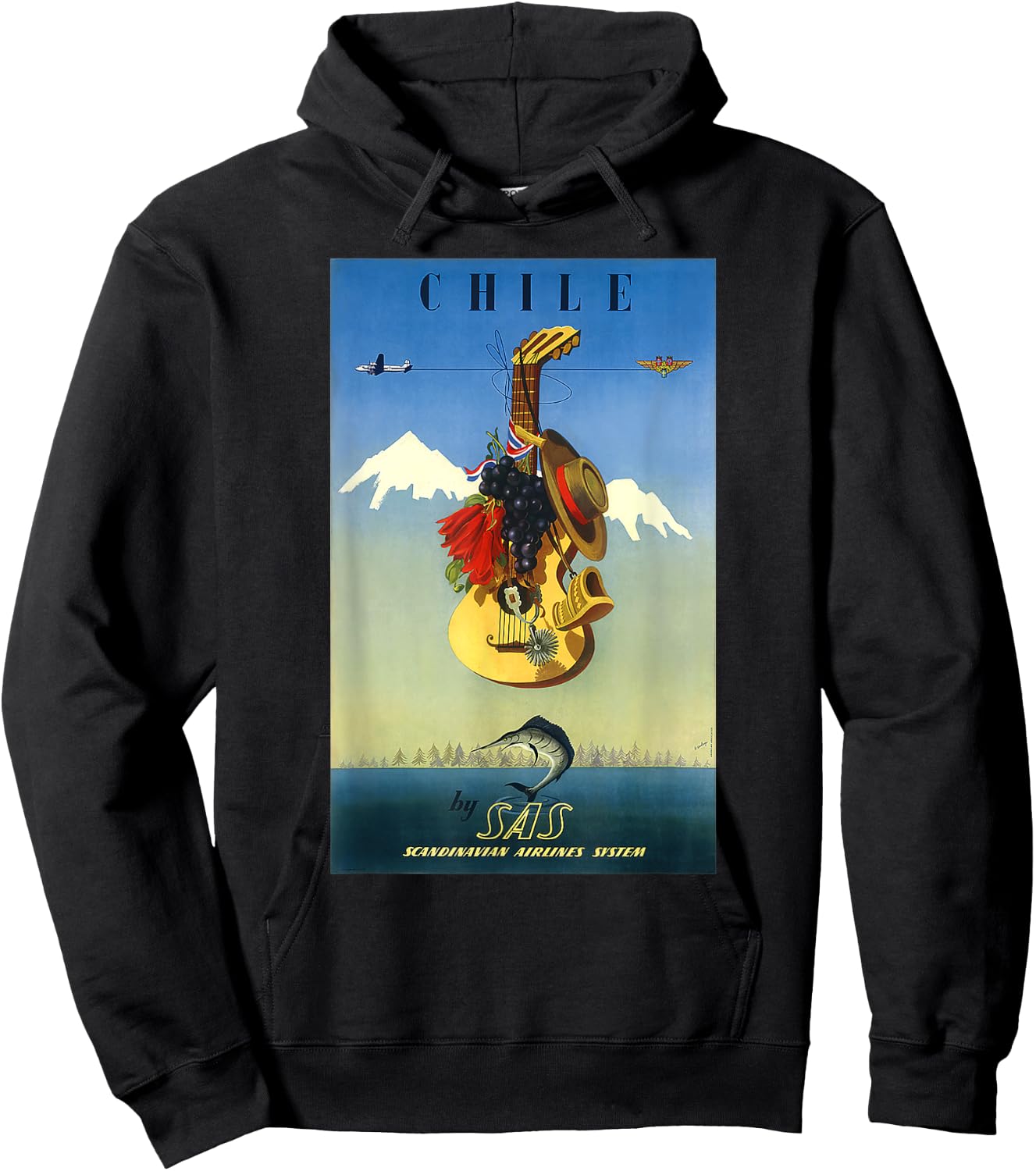 Scandinavian Airlines Chile Retro Vintage Travel Print Hoodie - Hoodie | Black