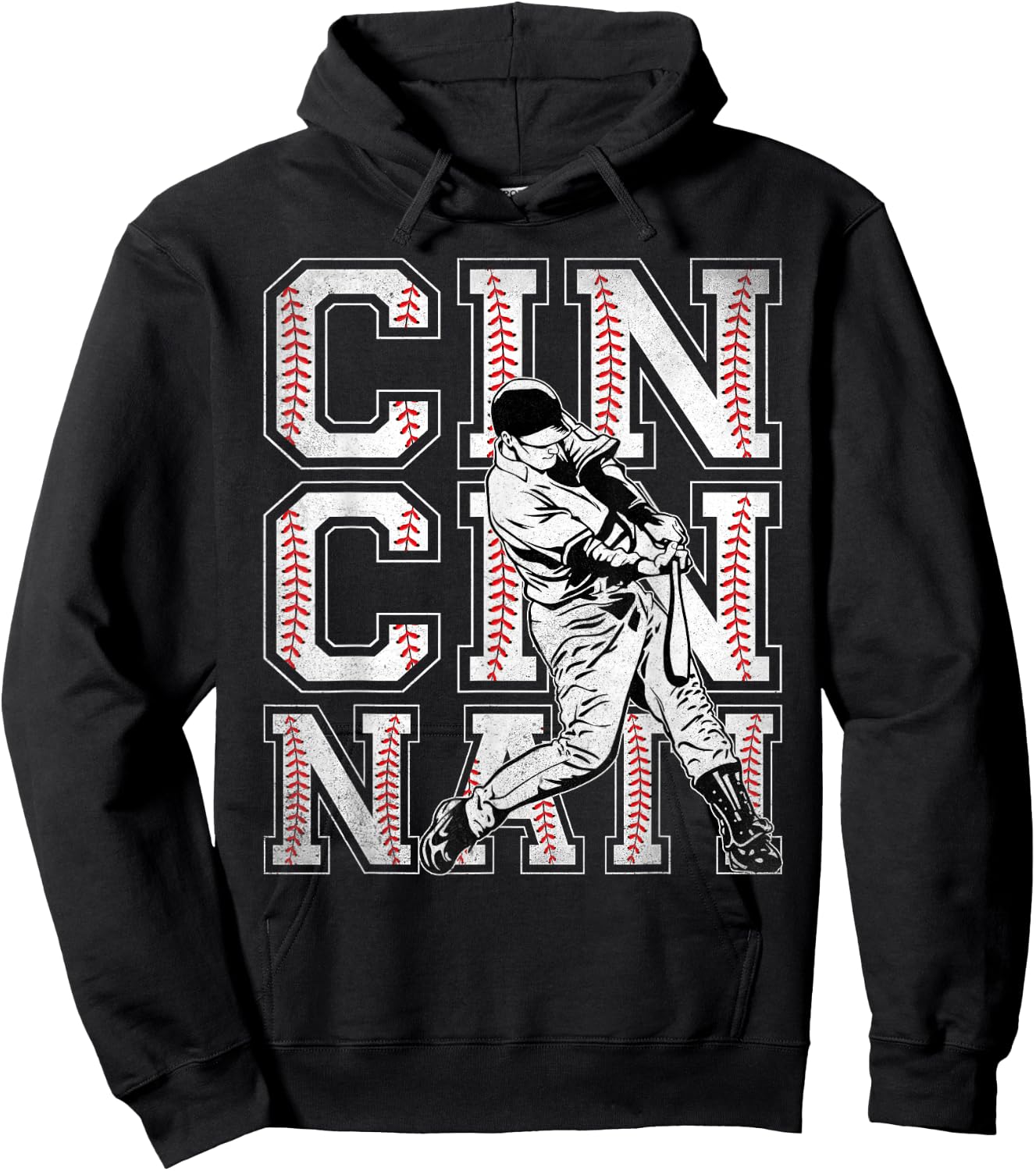 Retro Cincinnati American Flag Distressed Baseball Fans Kids Men Hoodie - Hoodie | Black
