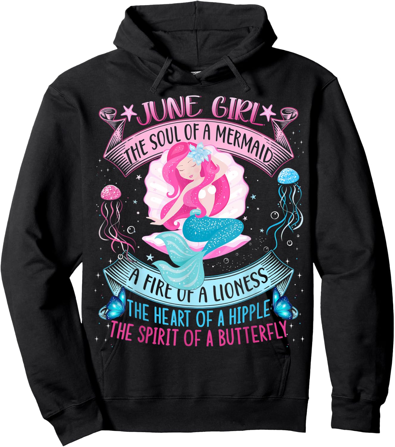 Birthday Mermaid shirts for Girls, Cute June Girl Mermaid Hoodie - Hoodie | Black