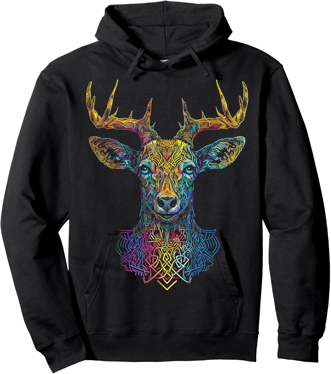 Deer Artwork Colorful Animal Mandala Graphic Art Deer Hoodie - Hoodie | Black