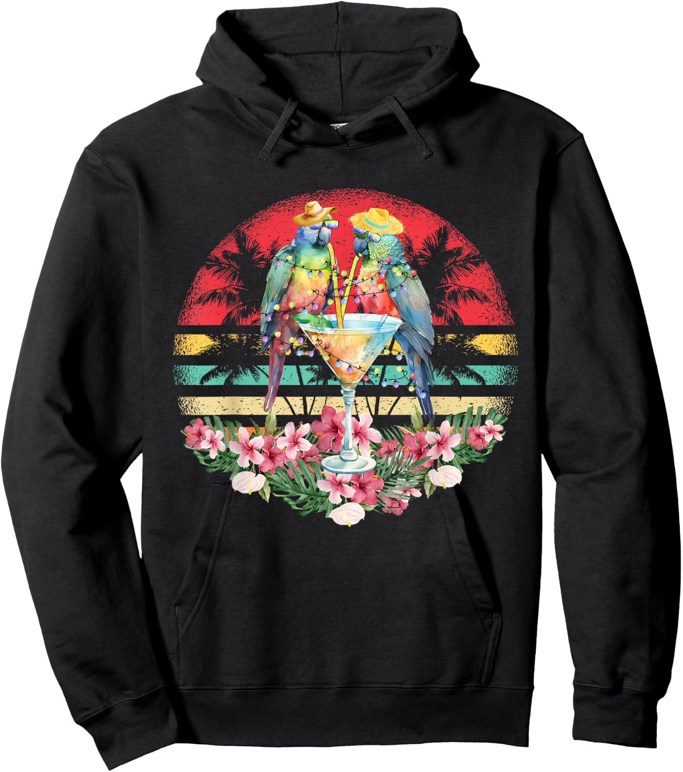 Parrots Drinking Margarita On Summer Funny parrot Lovers Men Women Kids Hoodie - Hoodie | Black