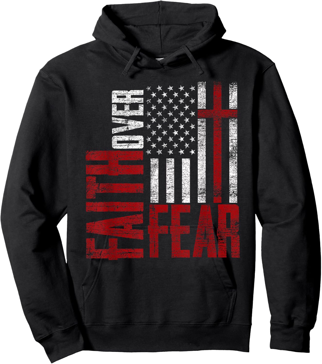 Patriotic Devotee USA Flag Cross Faith Over Fear Jesus Hoodie - Hoodie | Black