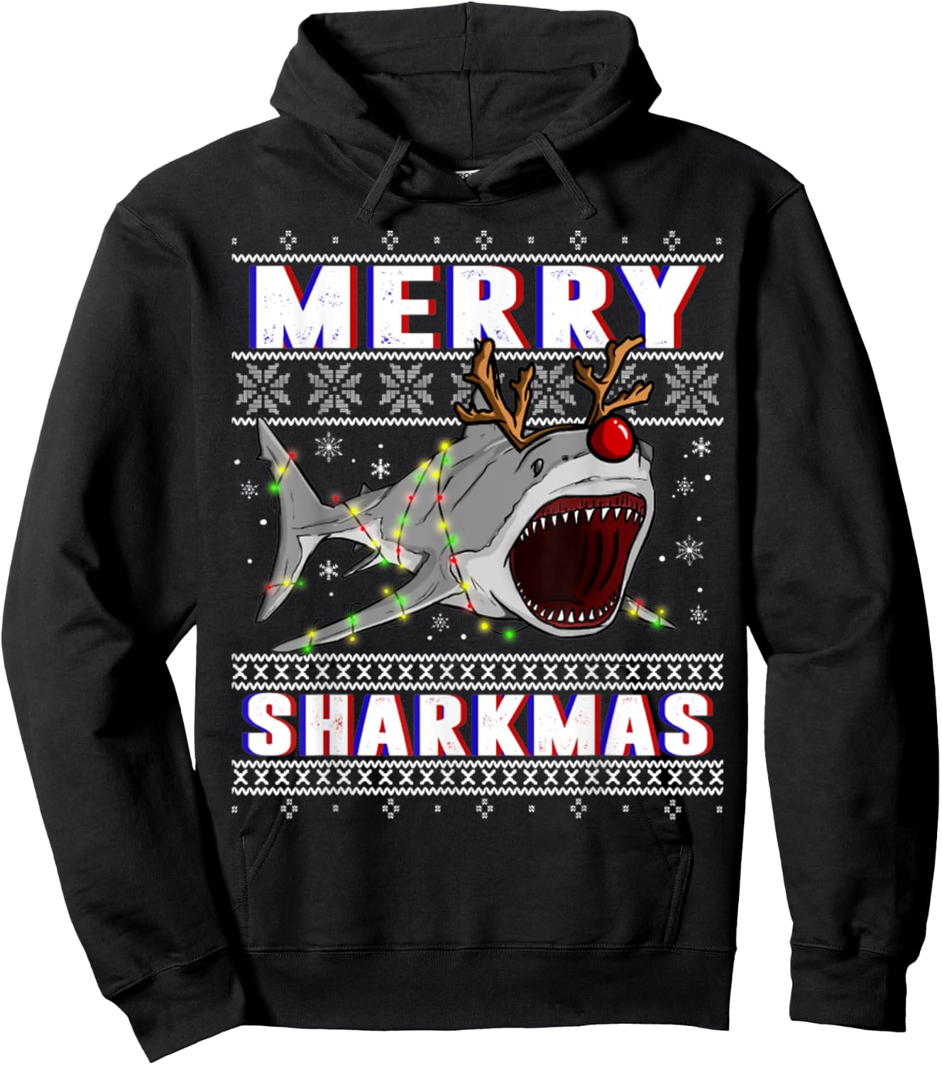 Funny Sharkmas Shark Ugly Christmas Sweaters Hoodie - Hoodie | Black