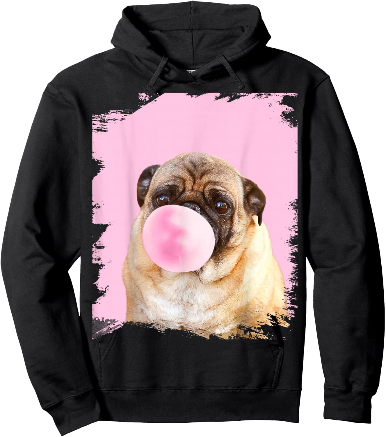 Cute Pug Dog Chewing Pink Gum Hoodie - Hoodie | Black