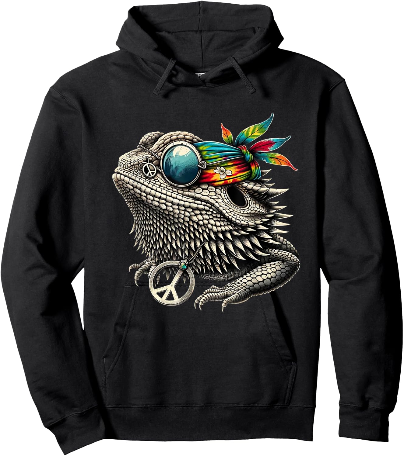 Bearded Dragons Reptile Lizard Pet Hippie Style Hoodie - Hoodie | Black