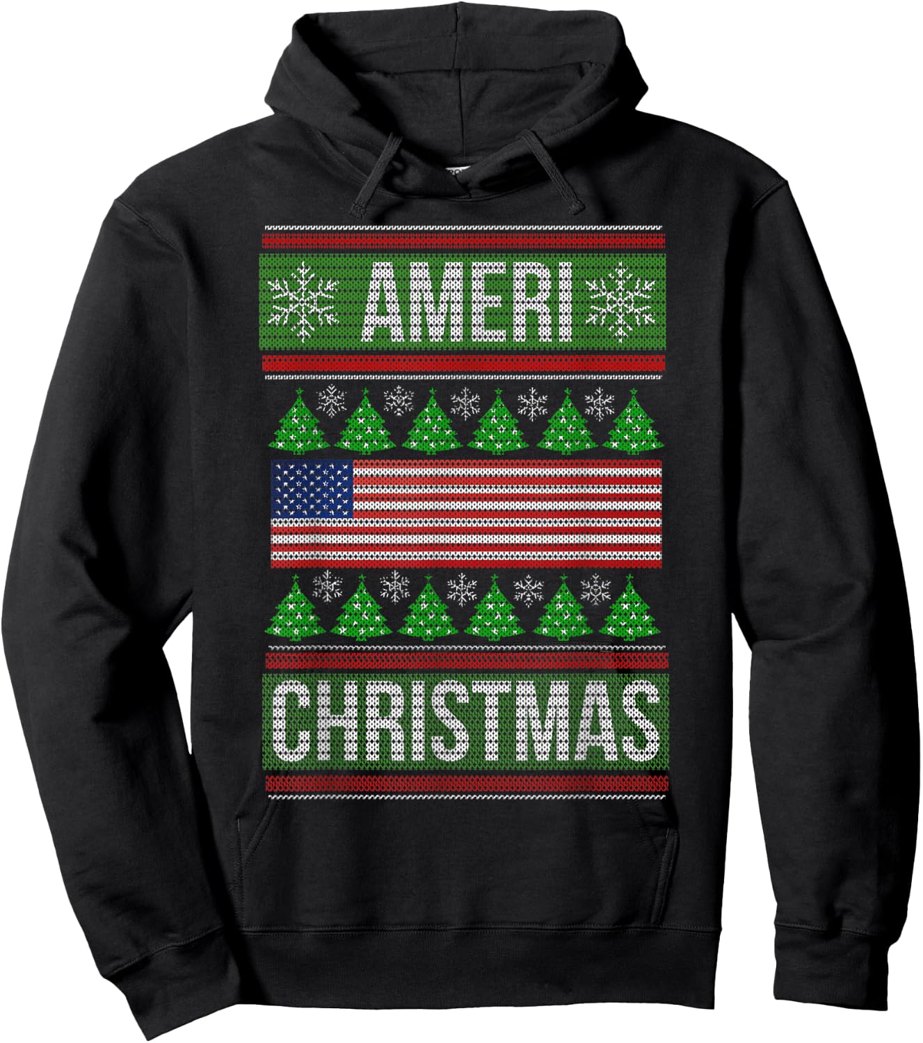 Ameri' Christmas Ugly Sweater Graphic Style Funny Xmas Hoodie - Hoodie | Black