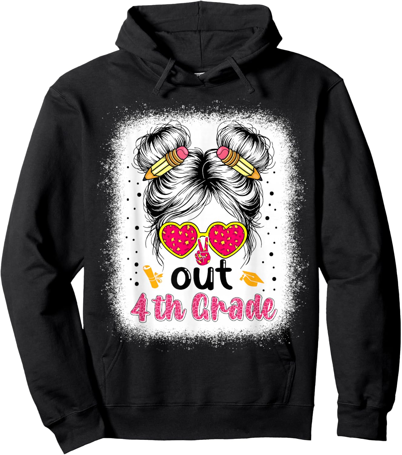 Peace out 4th grade graduation 2026 4th grade messy bun girl Hoodie - Hoodie | Black