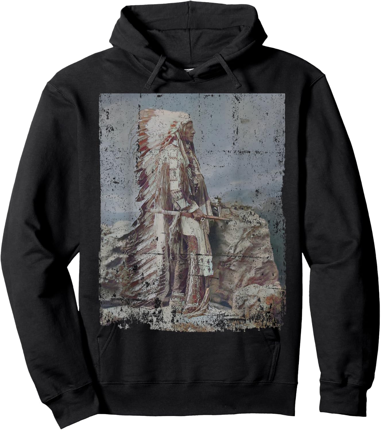Chief Head Native American Indians Warbonnets Headdress Art Hoodie - Hoodie | Black