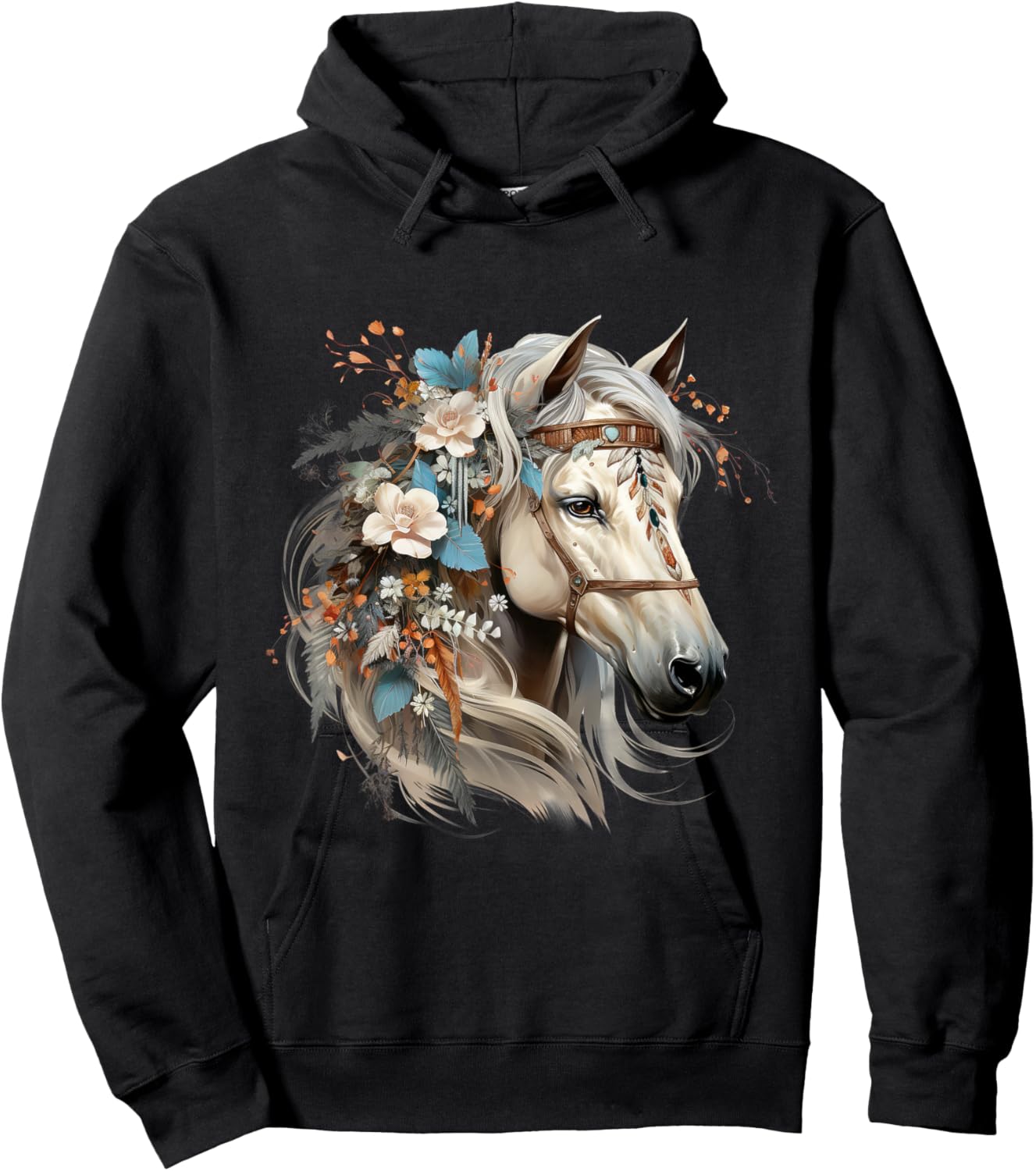 Floral Wild Horse Country Horse Riding Hoodie - Hoodie | Black