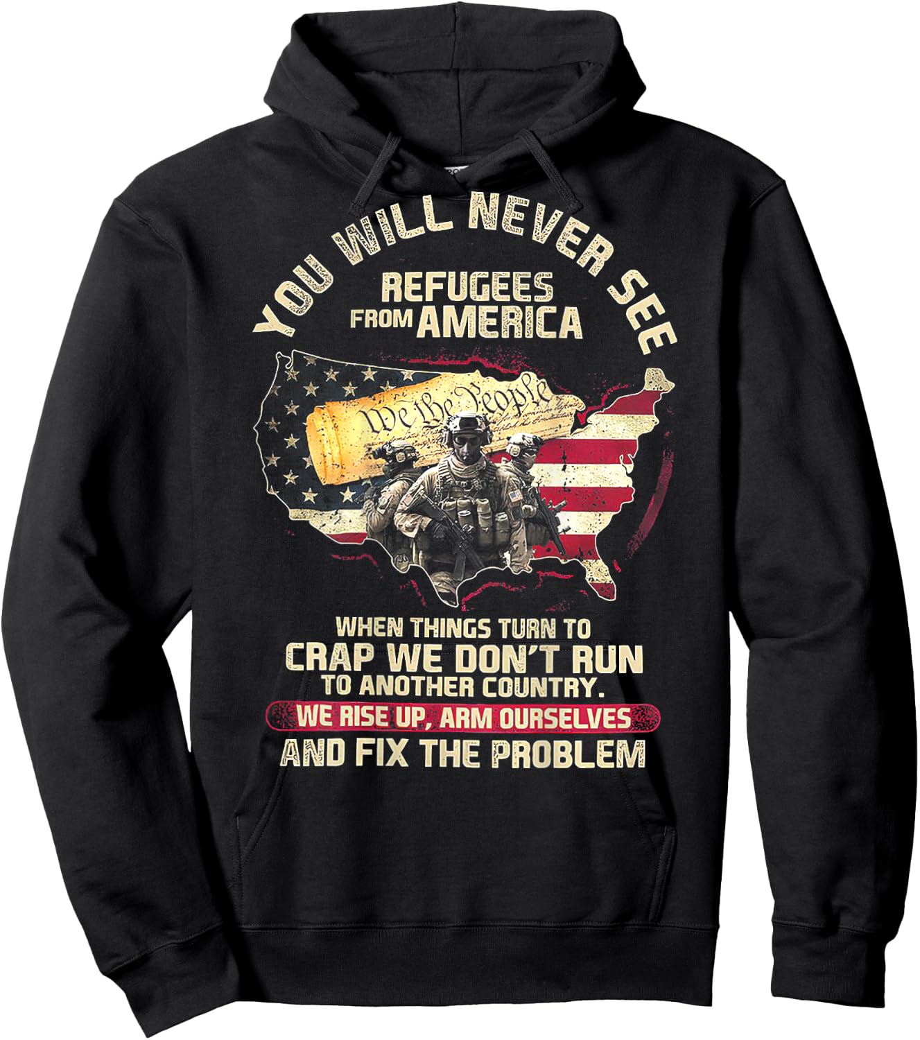 You Will Never See Refugees From America (on back) Hoodie - Hoodie | Black