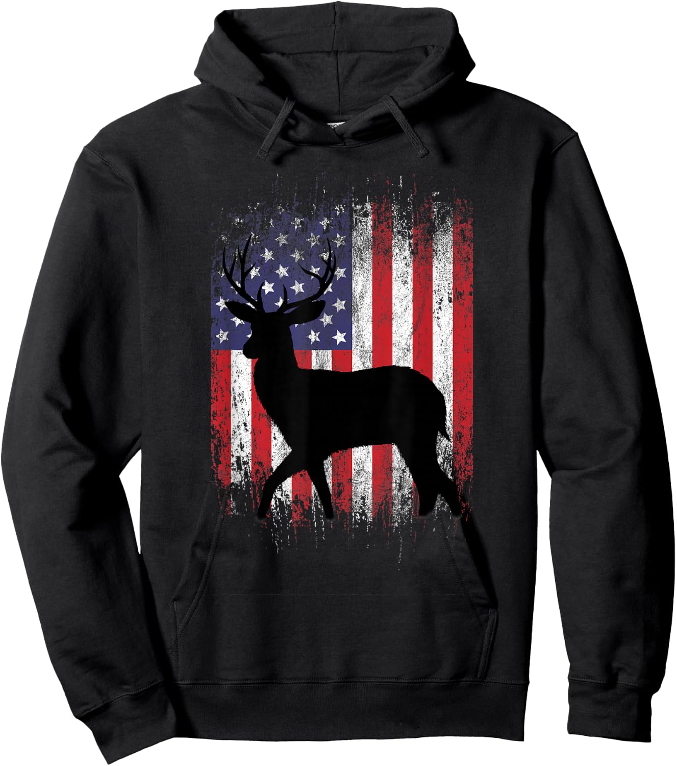 American Deer Hunting Patriotic Hunter Flag Whitetail Buck Hoodie - Hoodie | Black