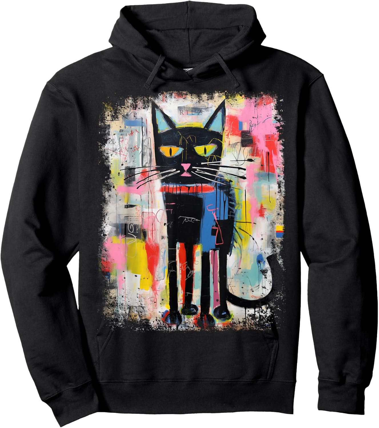 Hip Hop Cat Y2K Vintage Hipster Retro Edgy Streetwear Cat Hoodie - Hoodie | Black