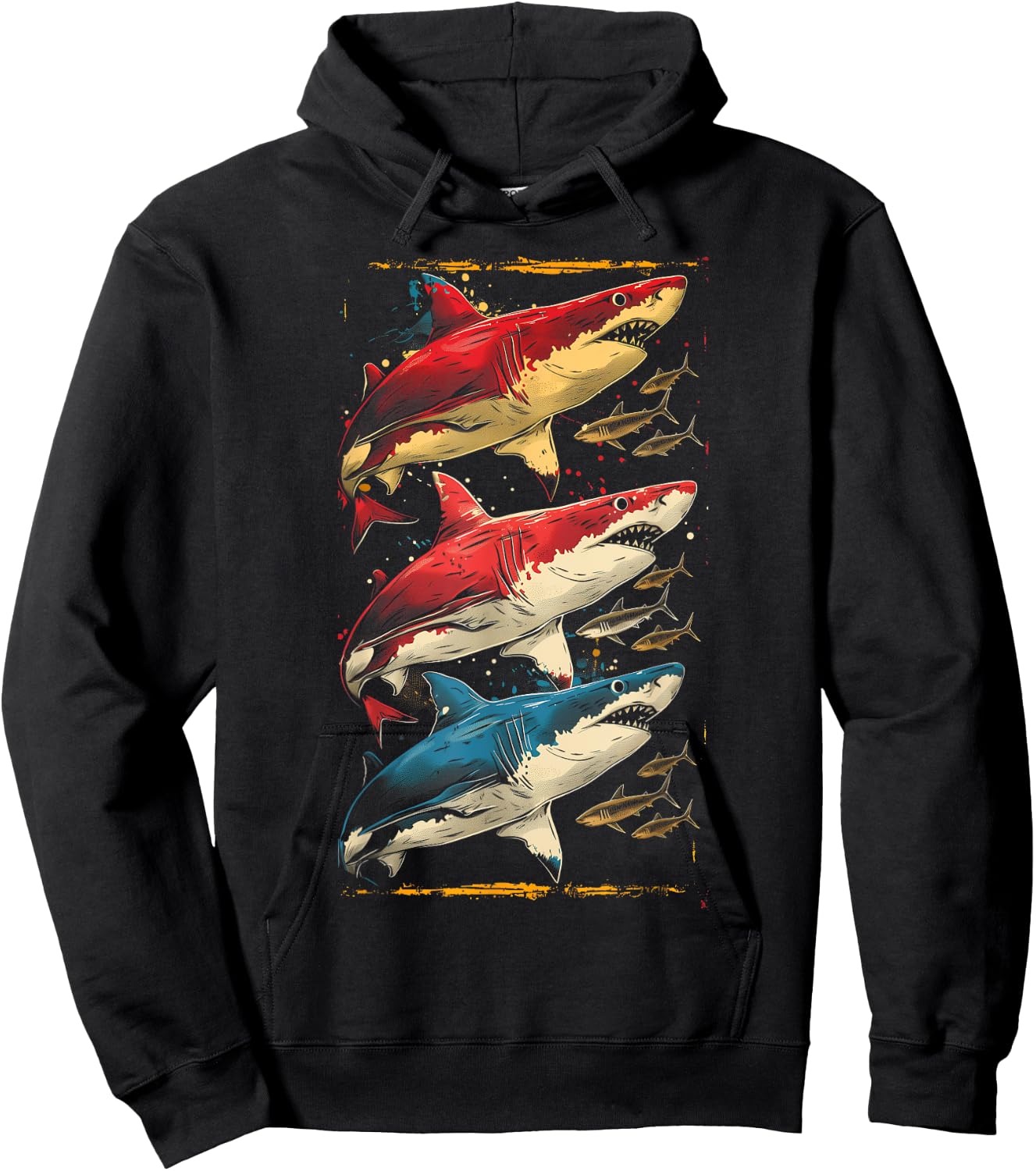 Vintage Shark Silhouette Hammerhead Shark Tiger Shark Heart Hoodie - Hoodie | Black