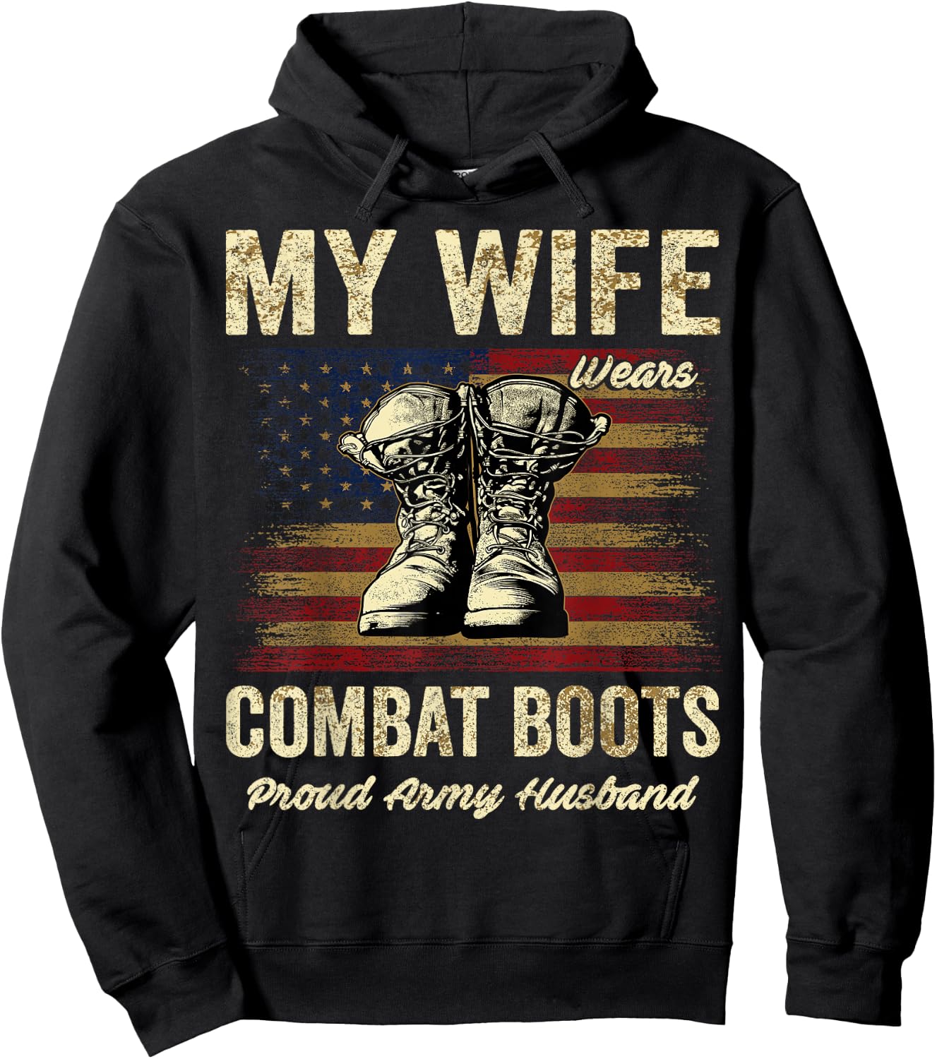 My Wife Wears Combat Boots Proud Army Husband Veteran Wife Hoodie - Hoodie | Black