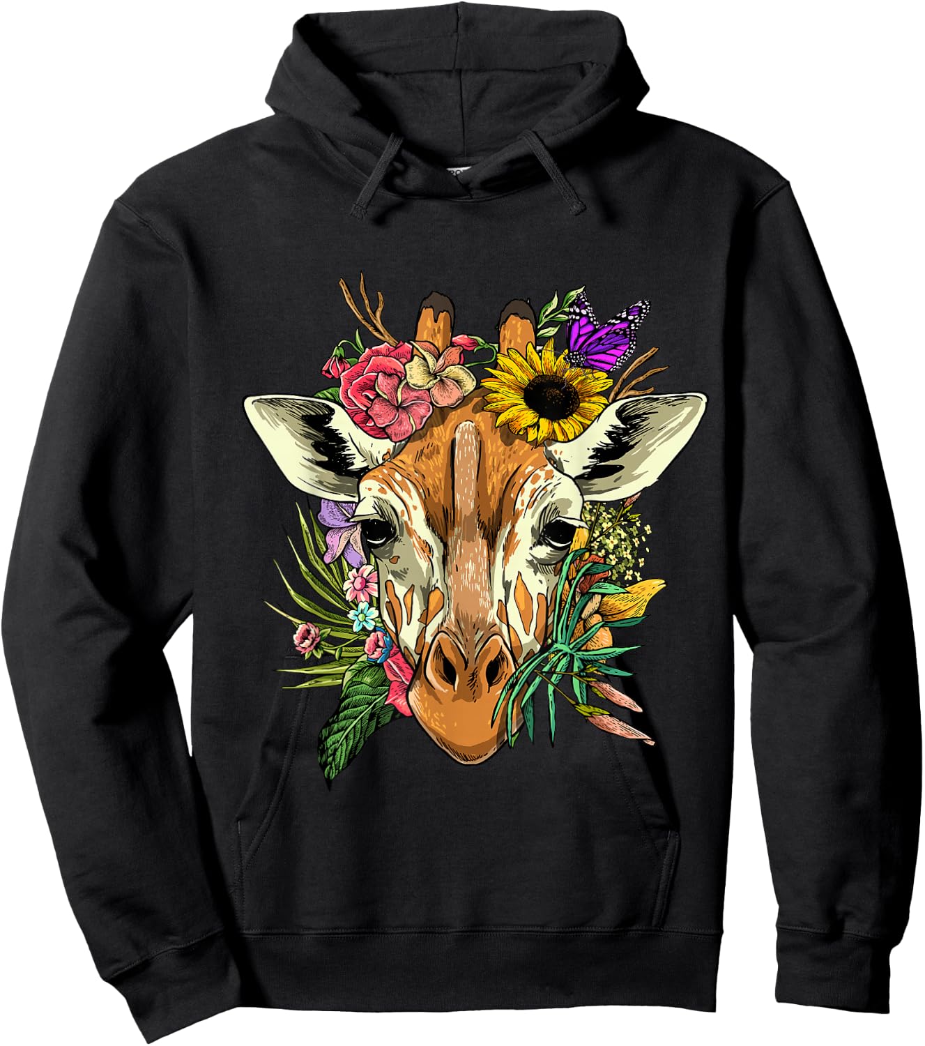 Floral Giraffe Shirt Nature Zoo Animal Face Giraffe Lover Hoodie - Hoodie | Black