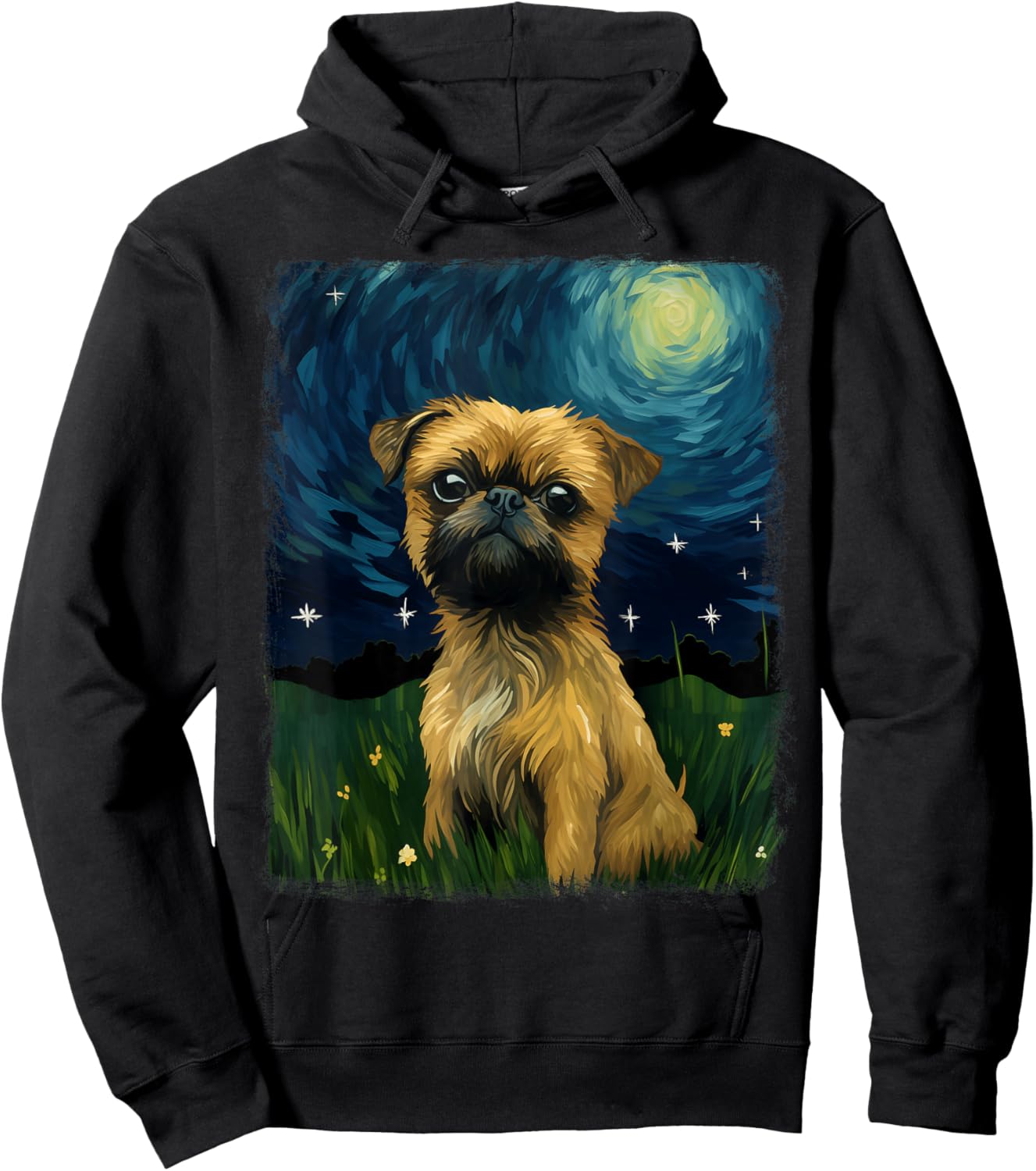 Brussels Griffon Dog Starry Night Painting Hoodie - Hoodie | Black