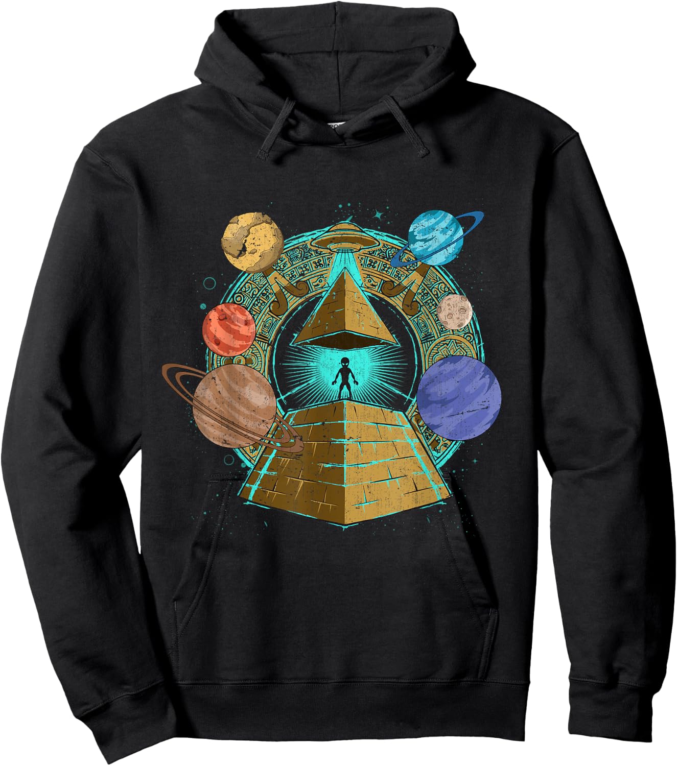 UFO Abduction Egyptian Pyramids Space Science Sci Fi Alien Hoodie - Hoodie | Black