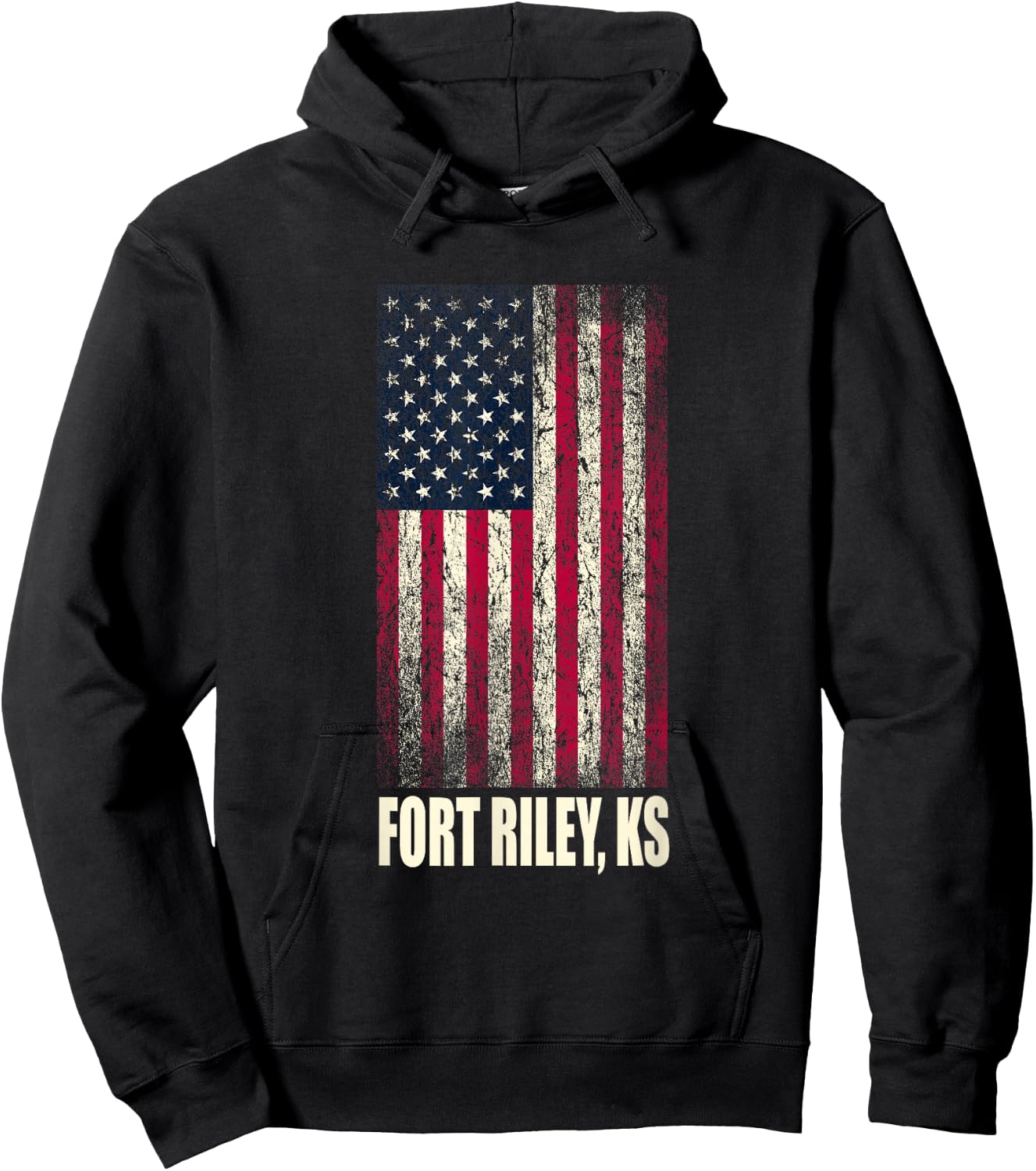 Military Army United States Fort Riley KS Vintage Flag Hoodie - Hoodie | Black