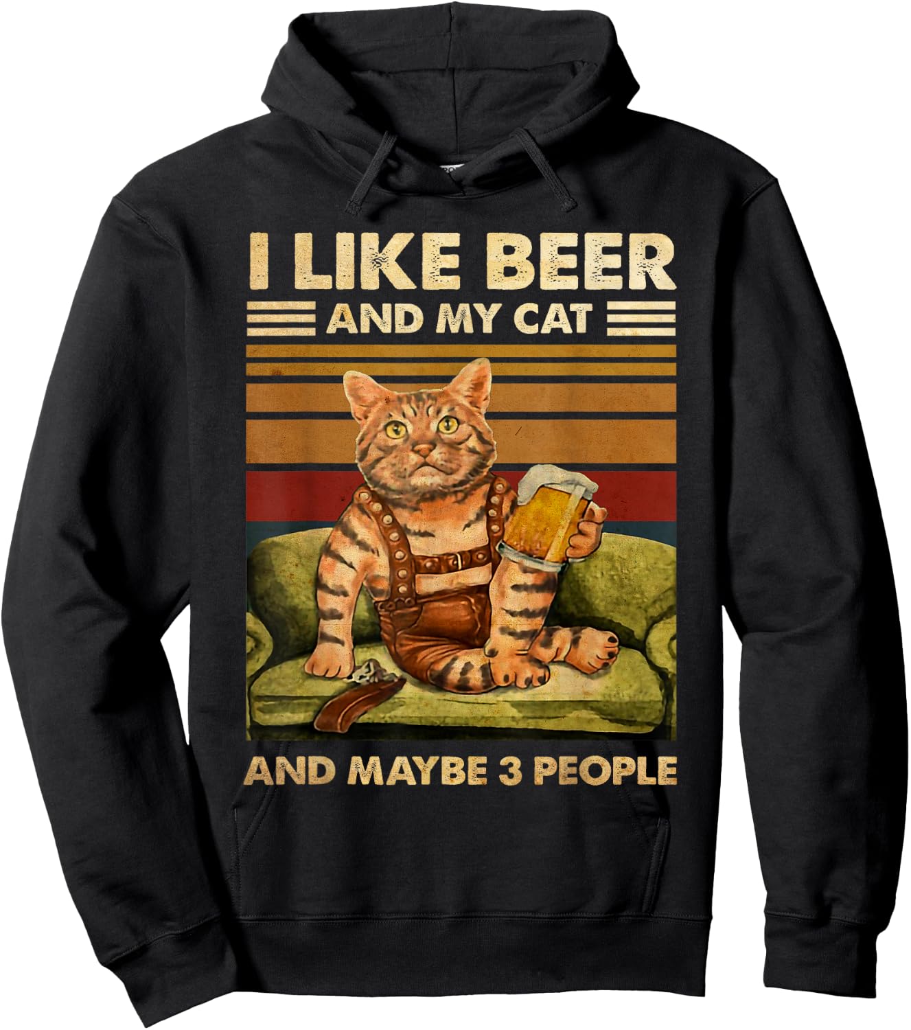 I Like Beer And My Cat And Maybe 3 People Funny Cats Lover Men Women Hoodie - Hoodie | Black