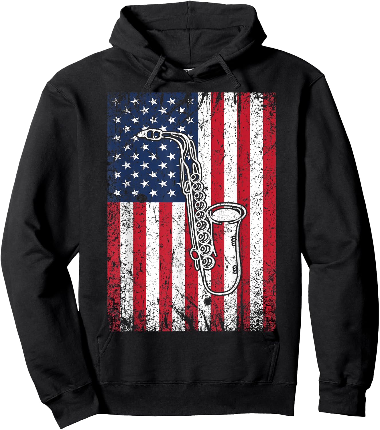 American Flag Saxophone 4th of July Patriotic Women Hoodie - Hoodie | Black