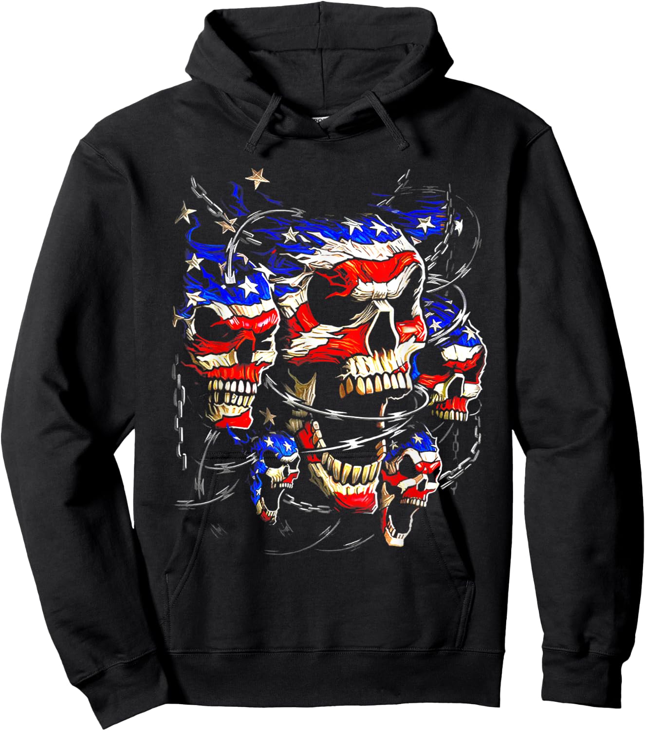 USA Patriotic American Flag Goth Evil Skulls Skeletons Men Hoodie - Hoodie | Black
