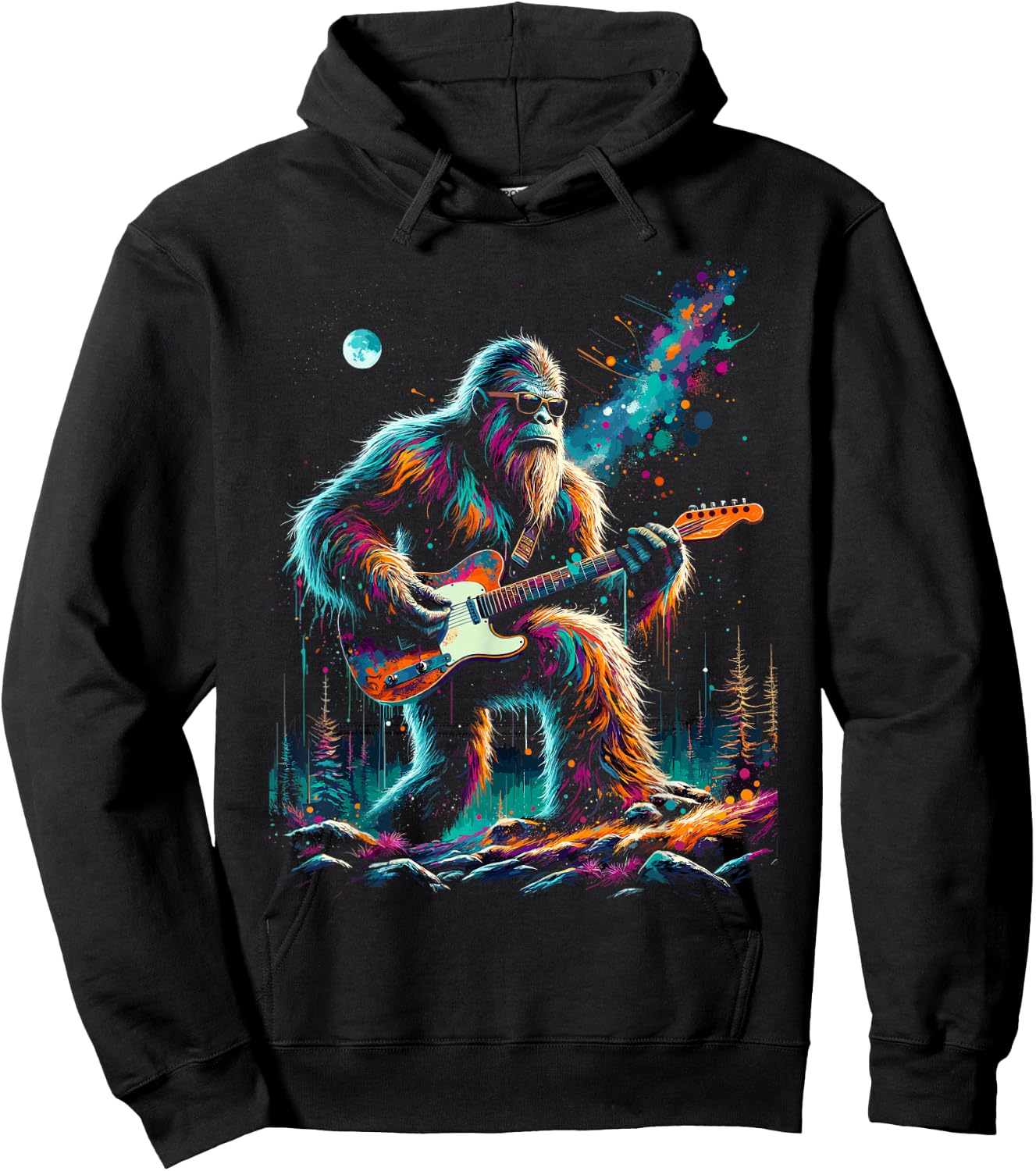Guitar Sasquatch Bigfoot Rock Music Band Funny Sasquatch Hoodie - Hoodie | Black