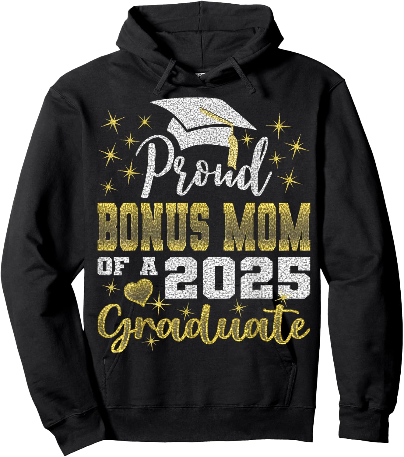 Super Proud Bonus Mom of 2025 Graduate Awesome Family School Hoodie - Hoodie | Black