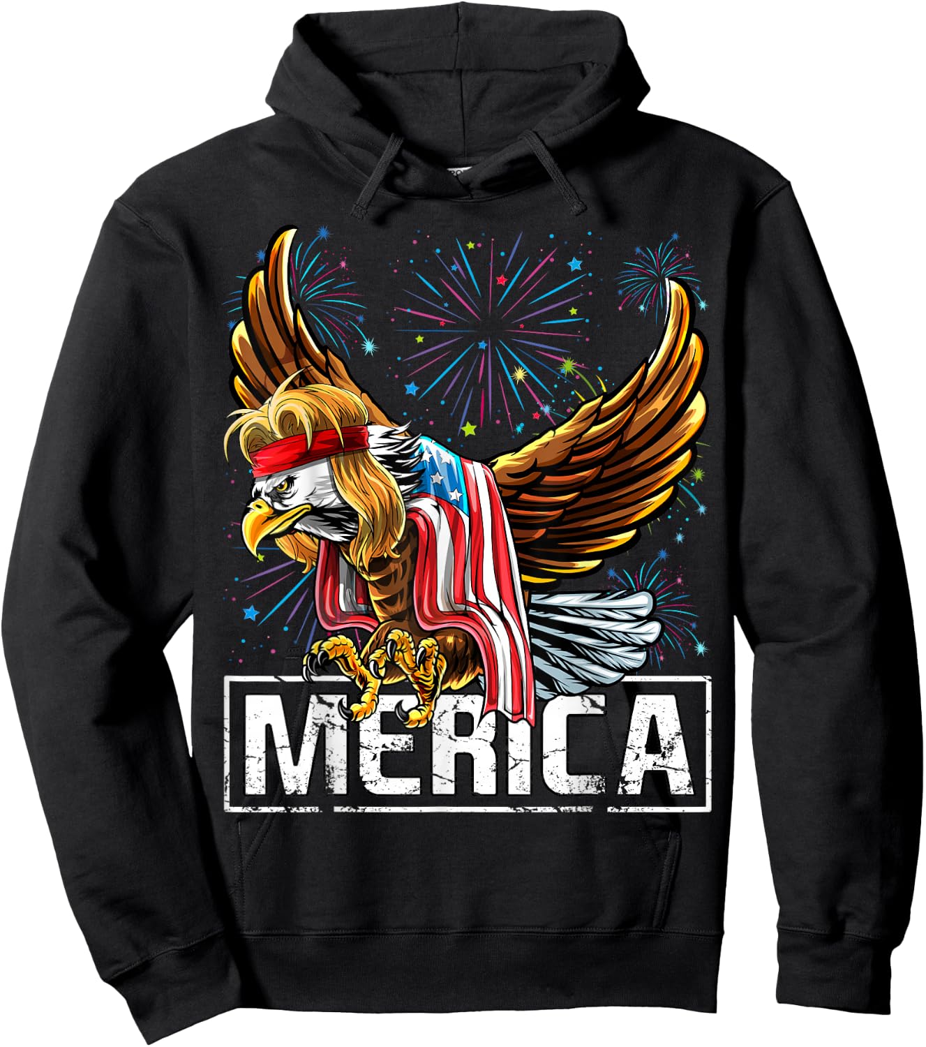 Merica Bald Eagle Mullet 4th of July American Flag Patriotic Women Kids Men Hoodie - Hoodie | Black