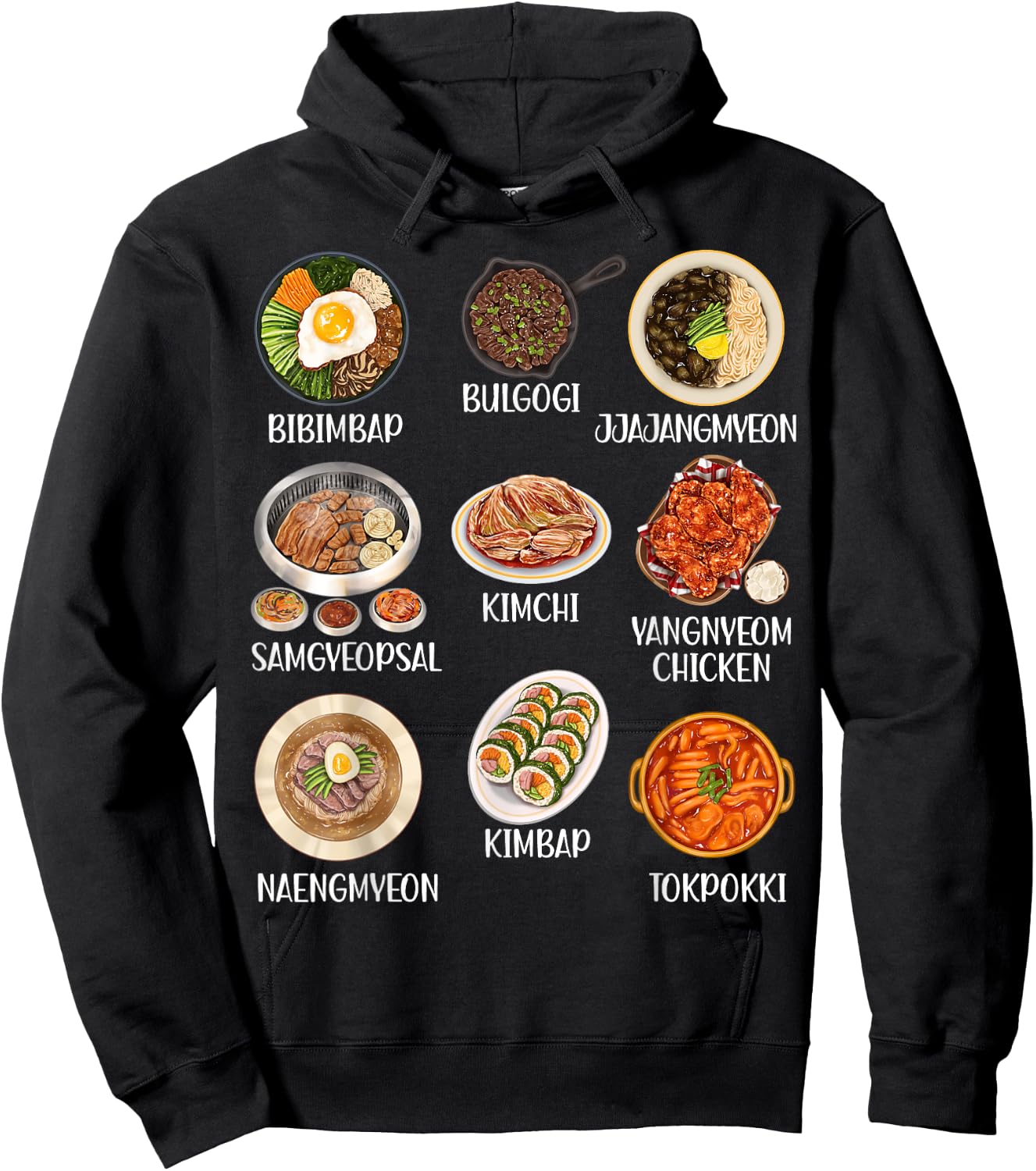 Cute Korean Food Kimchi Bibimbap Kawaii Korean Aesthetic Pop Hoodie - Hoodie | Black