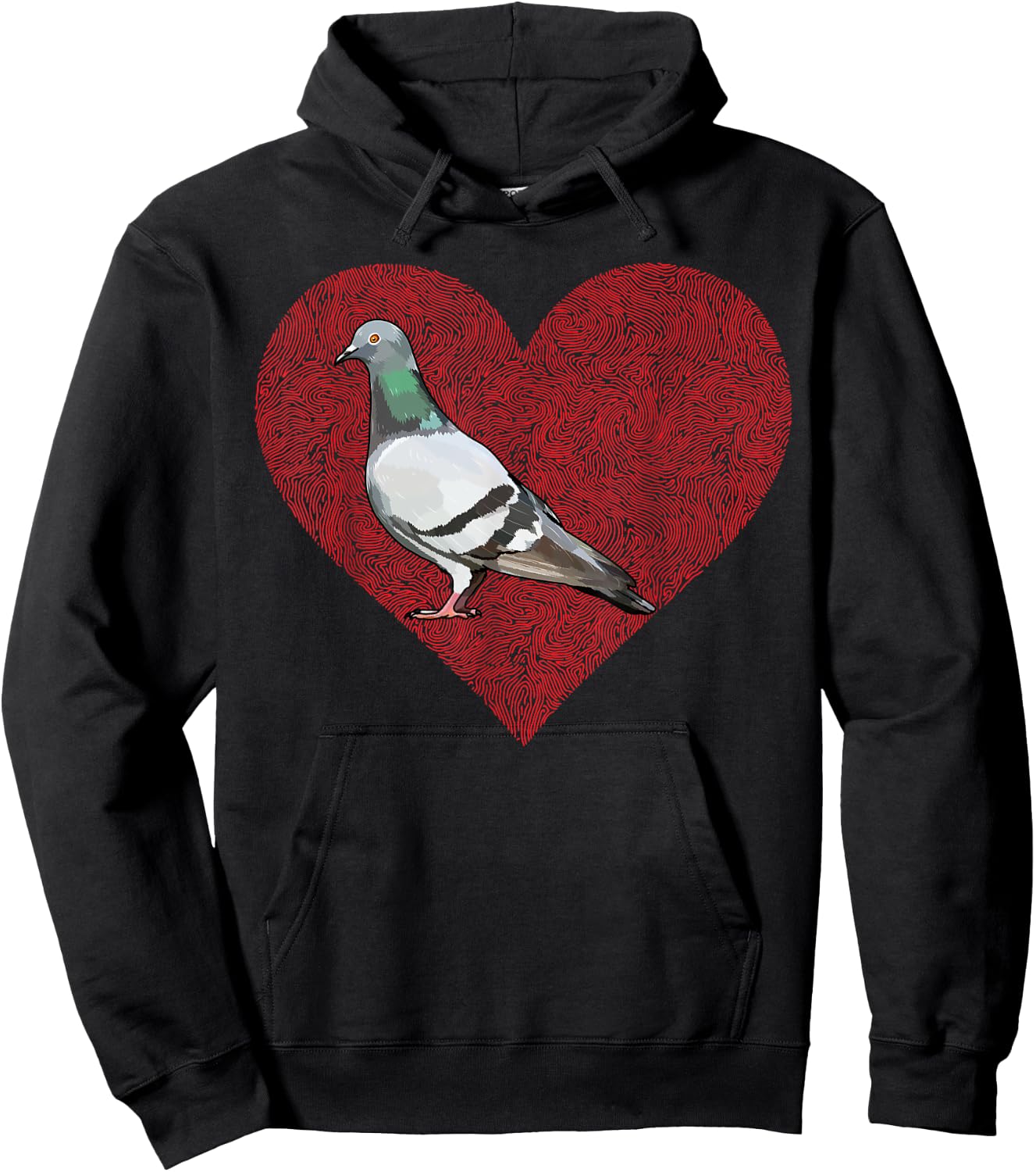 Pigeon Valentines Day Bird Love Fingerprint Hoodie - Hoodie | Black