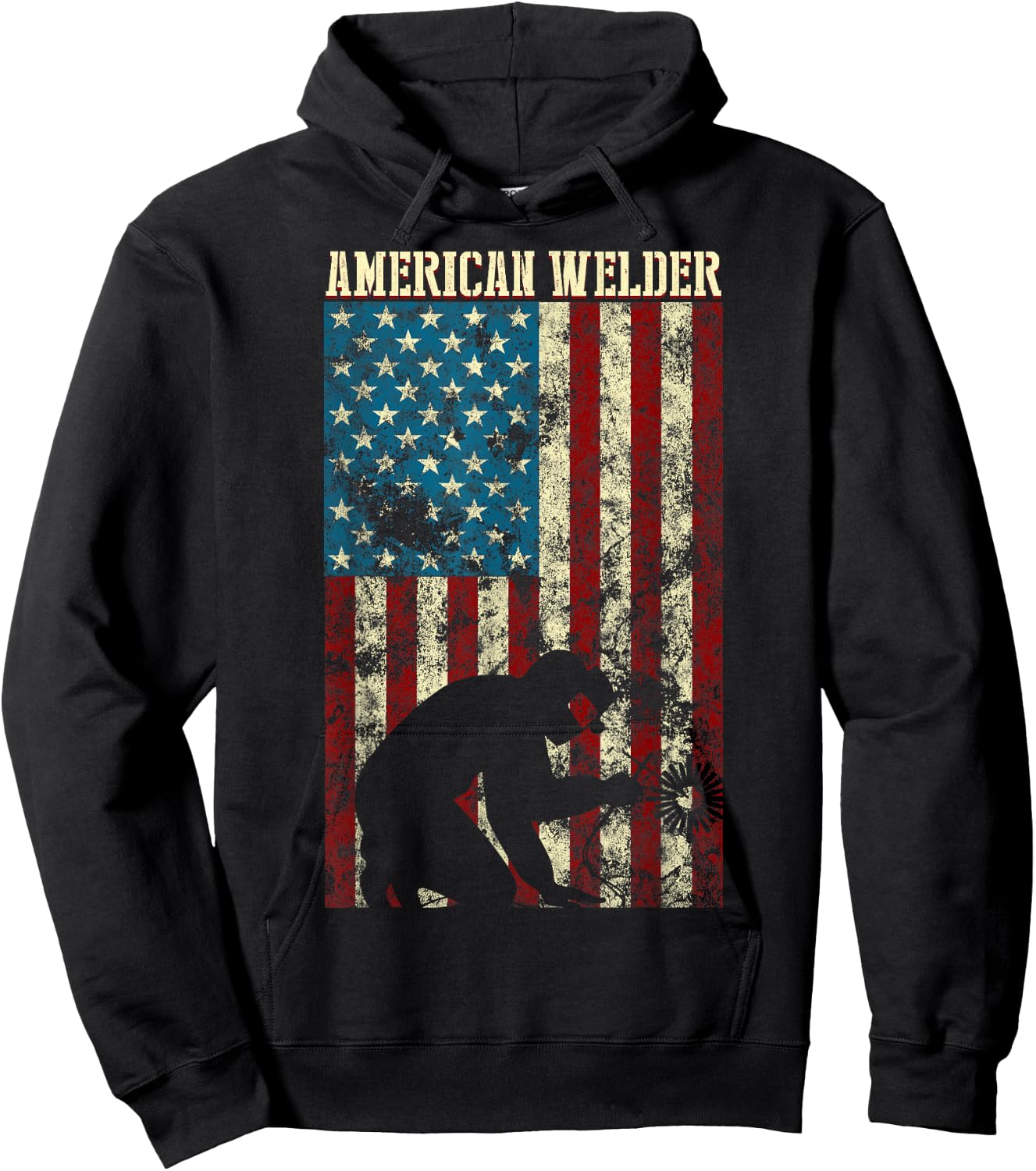Welding Patriotic Distressed USA American Flag gift Welder Hoodie - Hoodie | Black