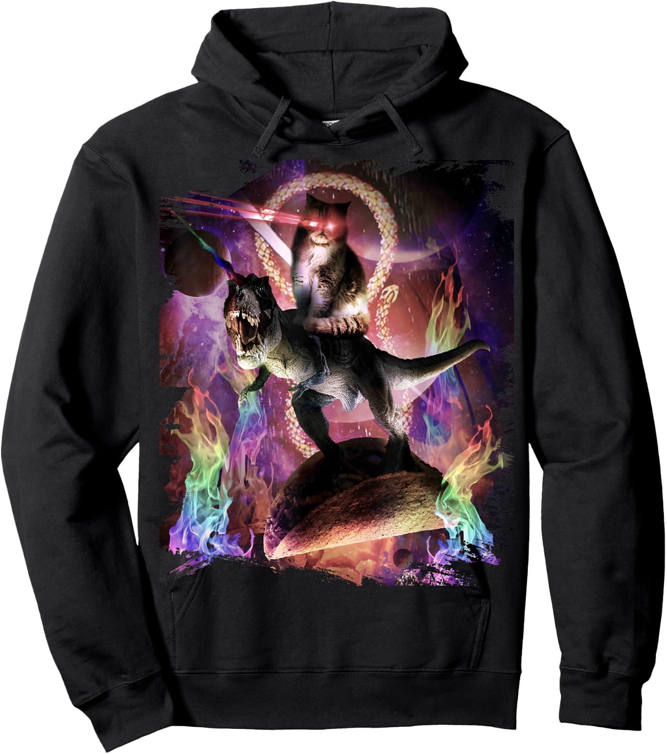 Evil Space Laser Cat On Dinosaur Unicorn On Taco Hoodie - Hoodie | Black