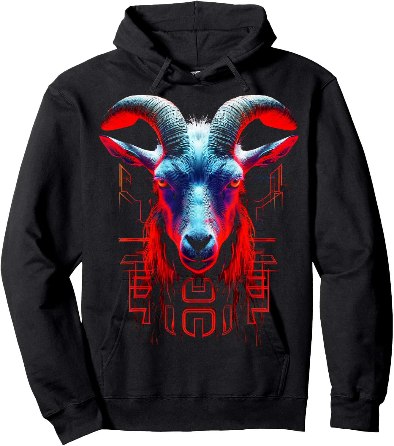 Goat Geometric Text Art Animal Graphic Motif Goat Hoodie - Hoodie | Black