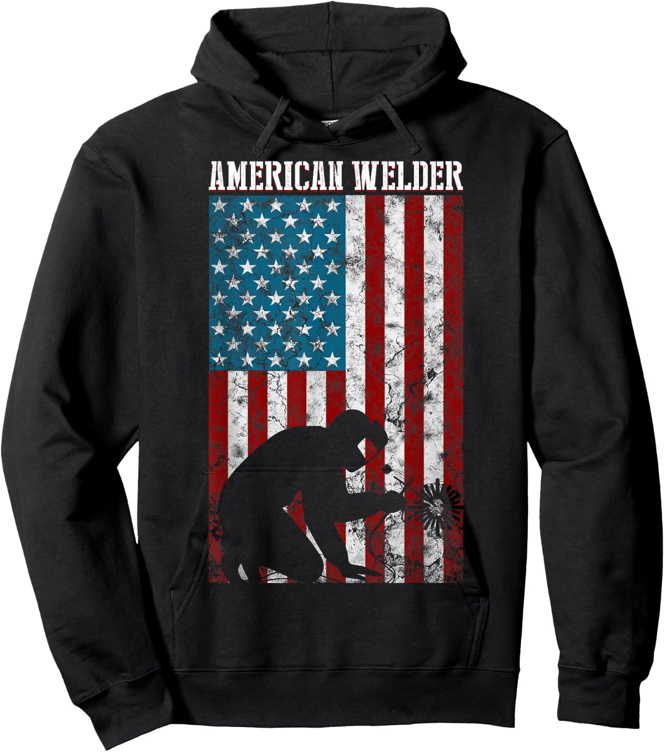 Welding Vintage Distressed American Flag Patriotic Welder Hoodie - Hoodie | Black
