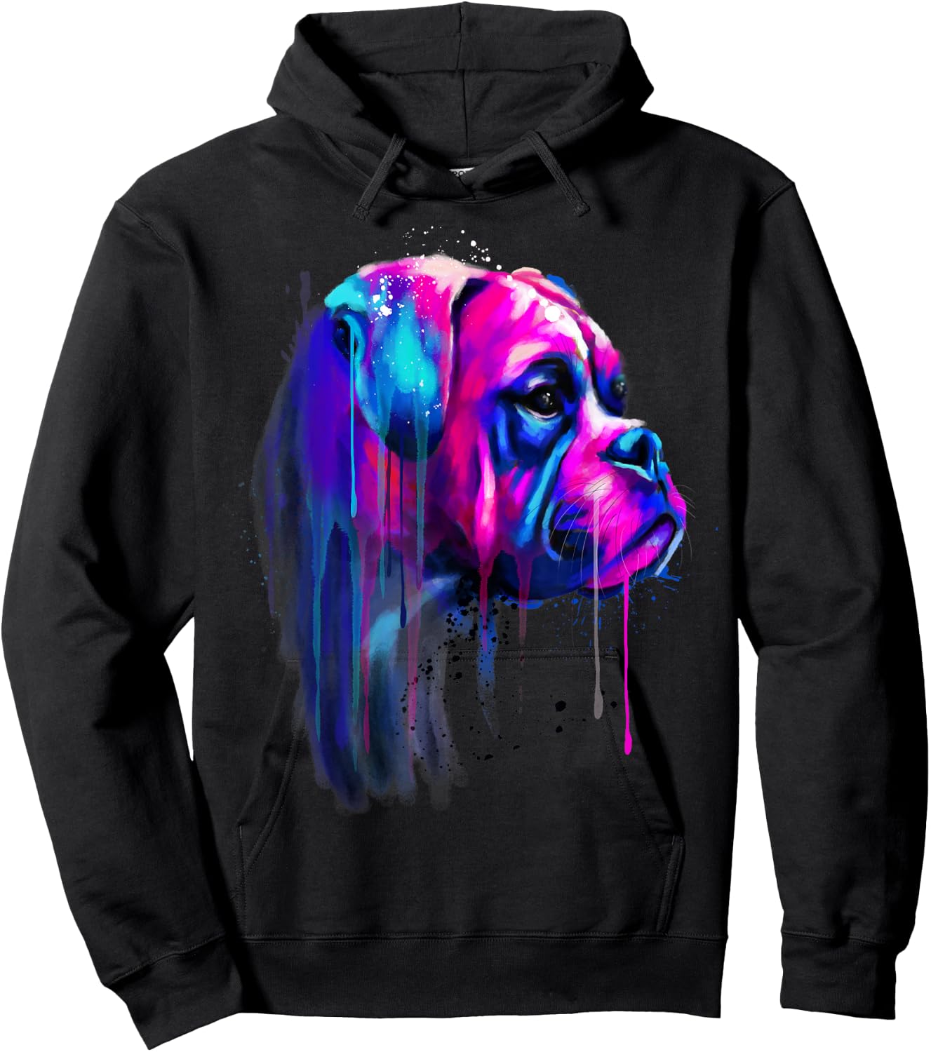 Colorful Boxer Dog Art Watercolor Hoodie - Hoodie | Black