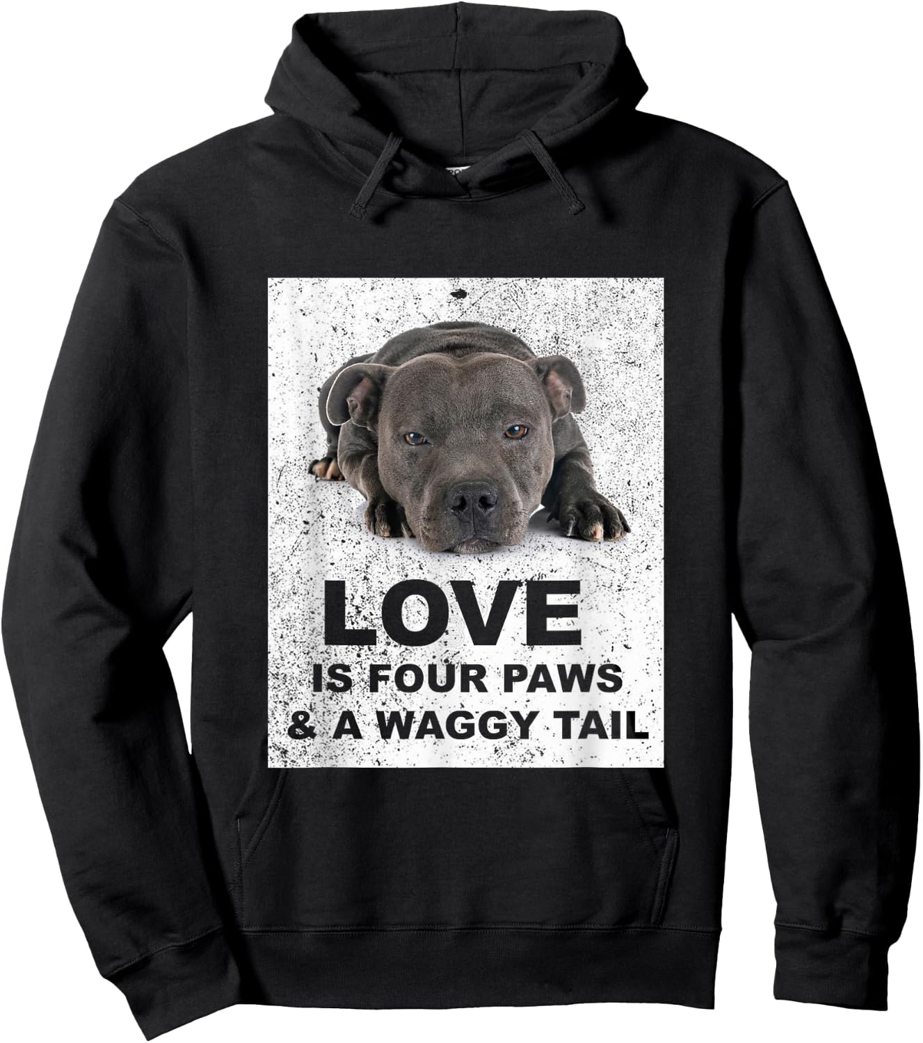 Love is 4 paws & waggy tail Blue Staffordshire Bull Terrier Hoodie - Hoodie | Black
