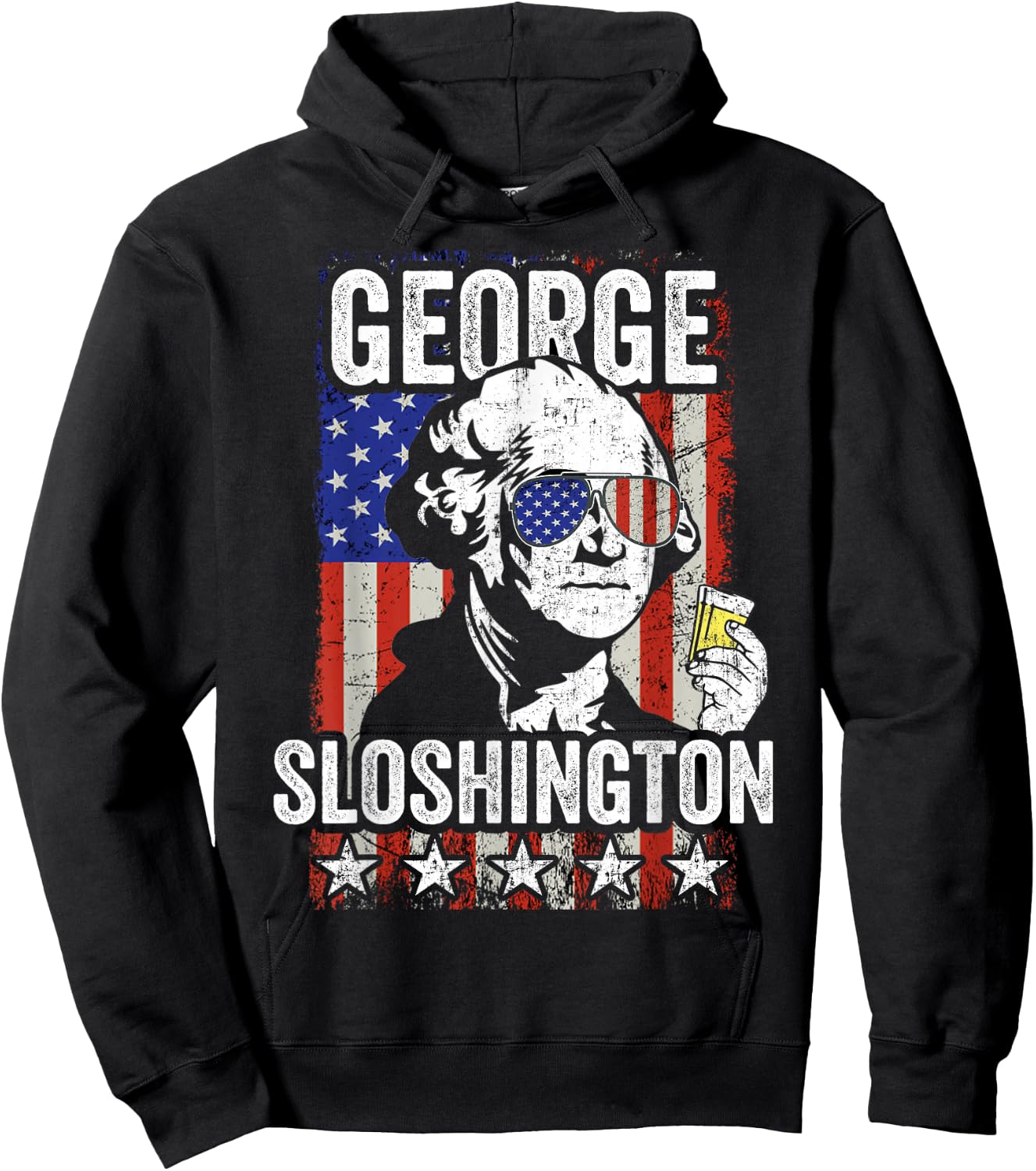 George Sloshington Funny George Washington USA Flag Drinking Hoodie - Hoodie | Black