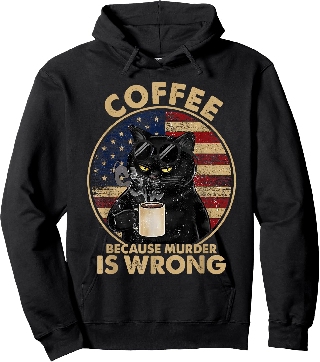 Funny Black Cat Drinks Coffee Because Murder Is Wrong Women Hoodie - Hoodie | Black