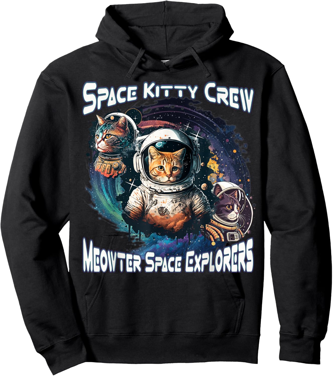 Space Kitty Crew Meowter Space Explorers Cute Cosmic Kitten Hoodie - Hoodie | Black