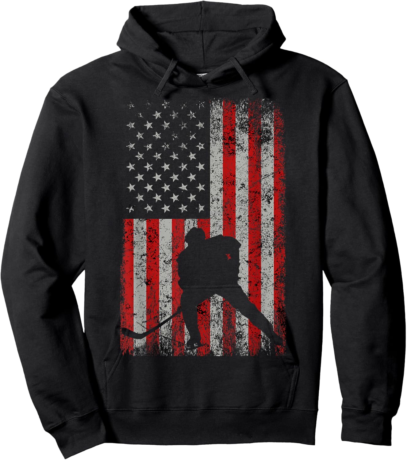 Patriotic American Flag Ice Hockey Gift Hockey Player Fan Hoodie - Hoodie | Black