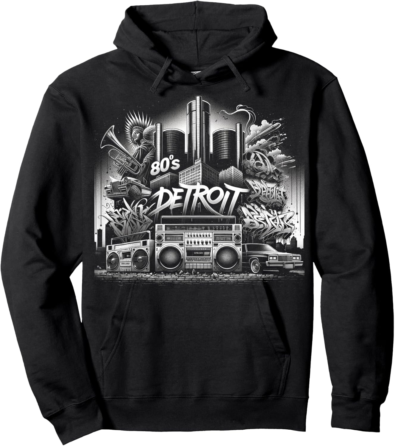 Detroit Hip Hop | Men Women XS - 6XL | Graphic Hoodie - Hoodie | Black