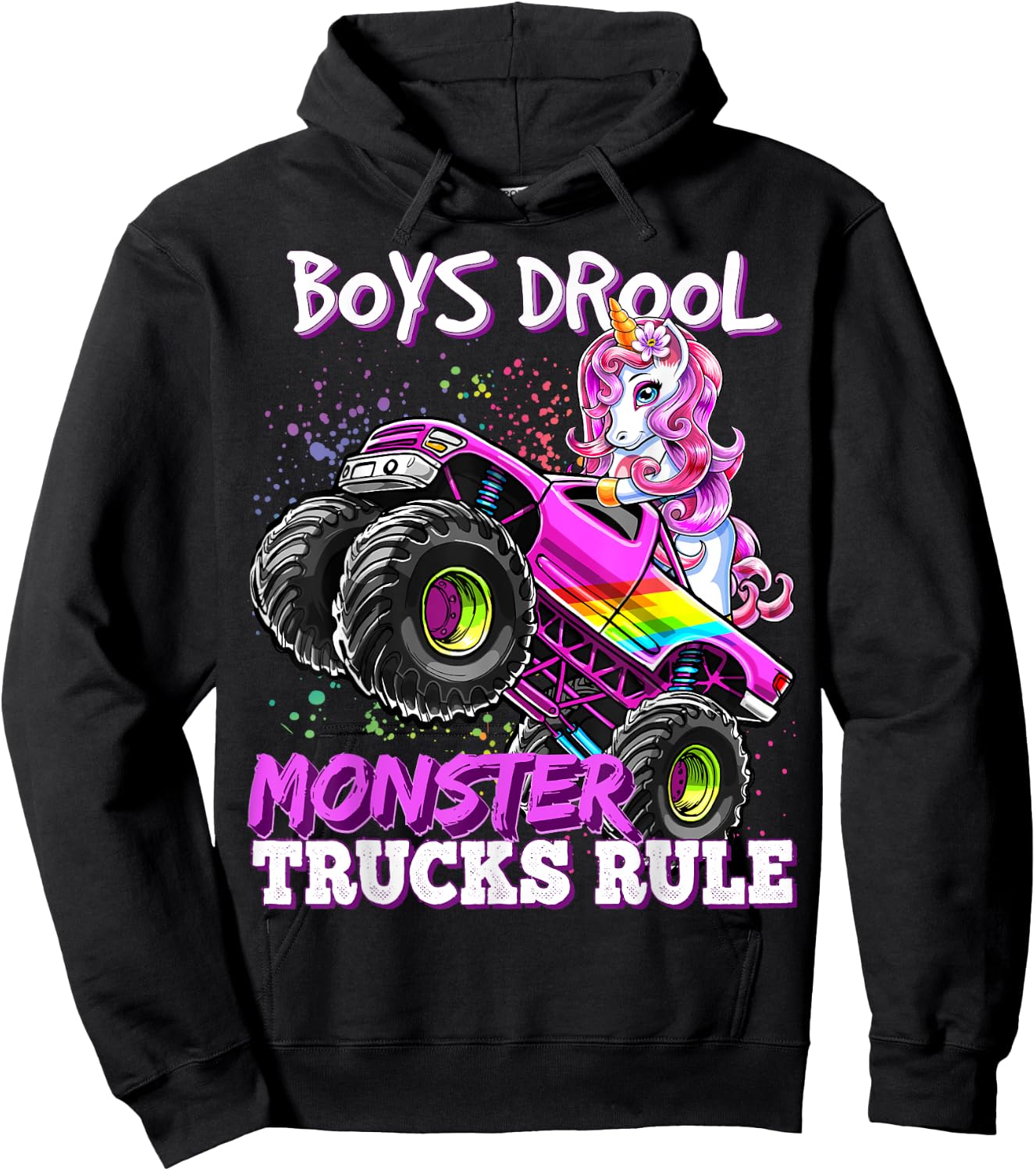 Boys Drool Monster Trucks Rule Unicorn Monster Truck Girl Hoodie - Hoodie | Black