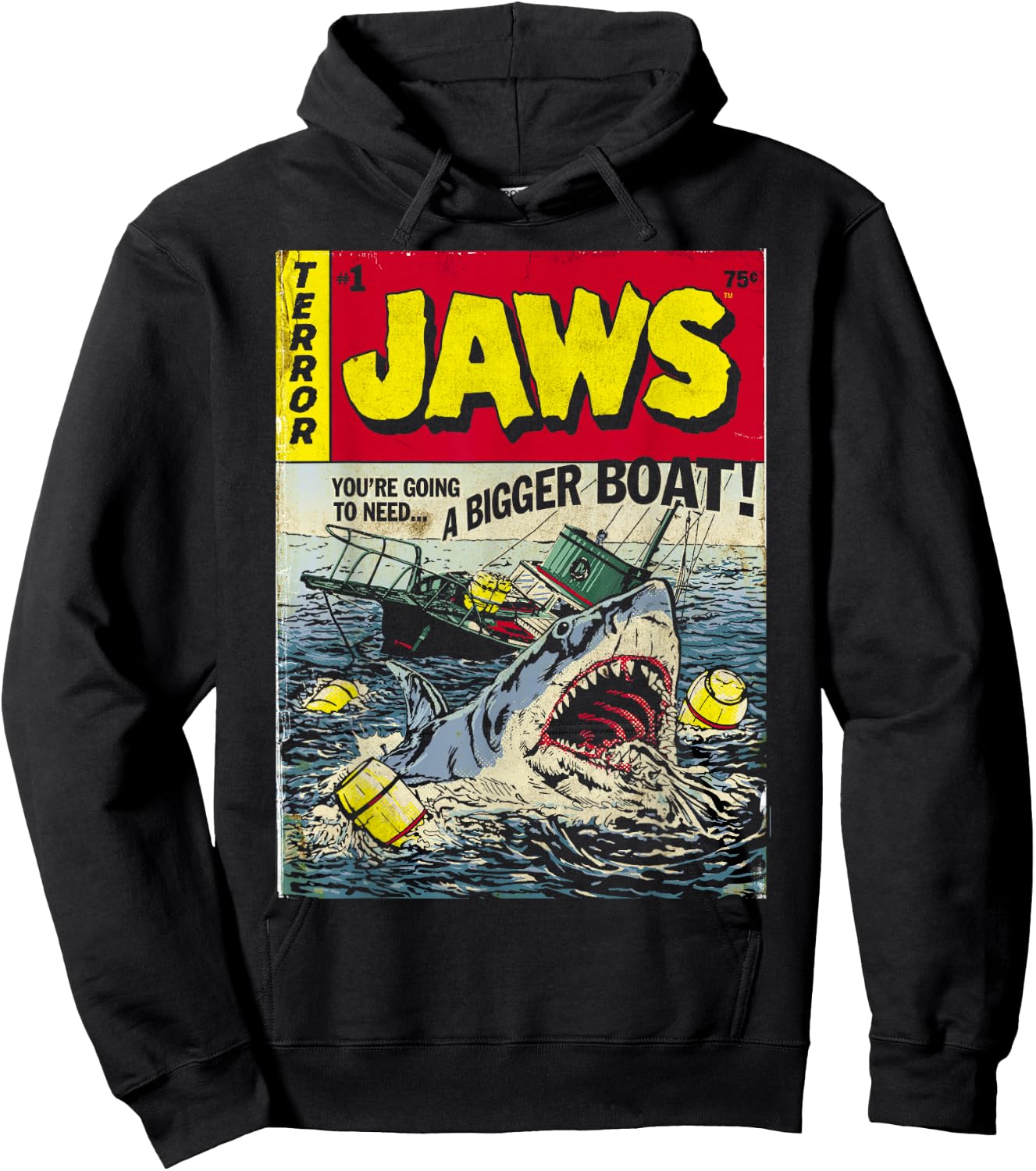 Jaws Pulp Attack Comic Cover Short Sleeve Hoodie - Hoodie | Black