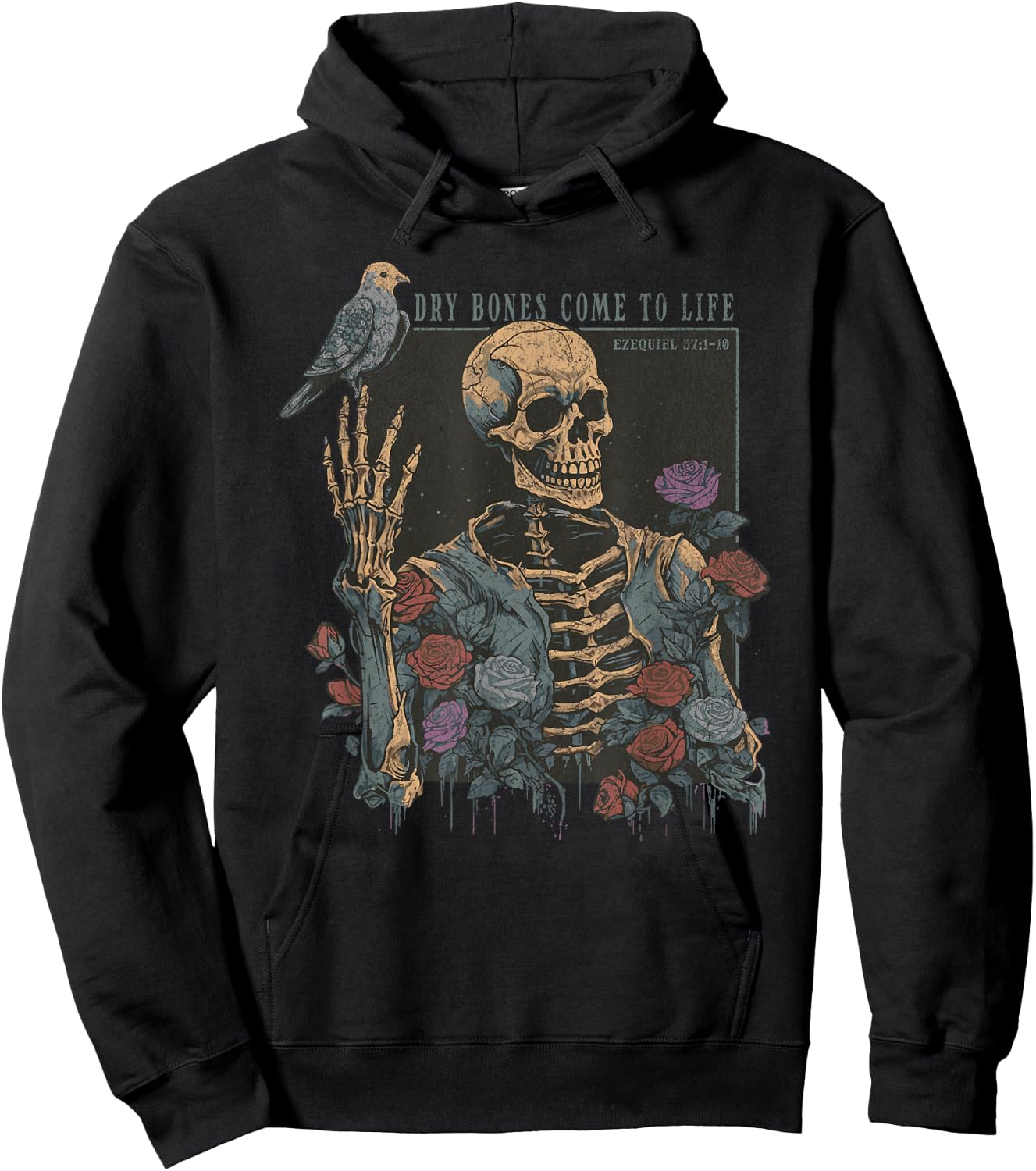Dry Bones Come to Life Skeleton Bird Flower Nature Halloween Hoodie - Hoodie | Black